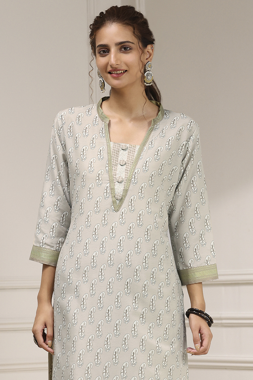 Beige Cotton Modal Digital Print Unstitched Suit Set image number 2