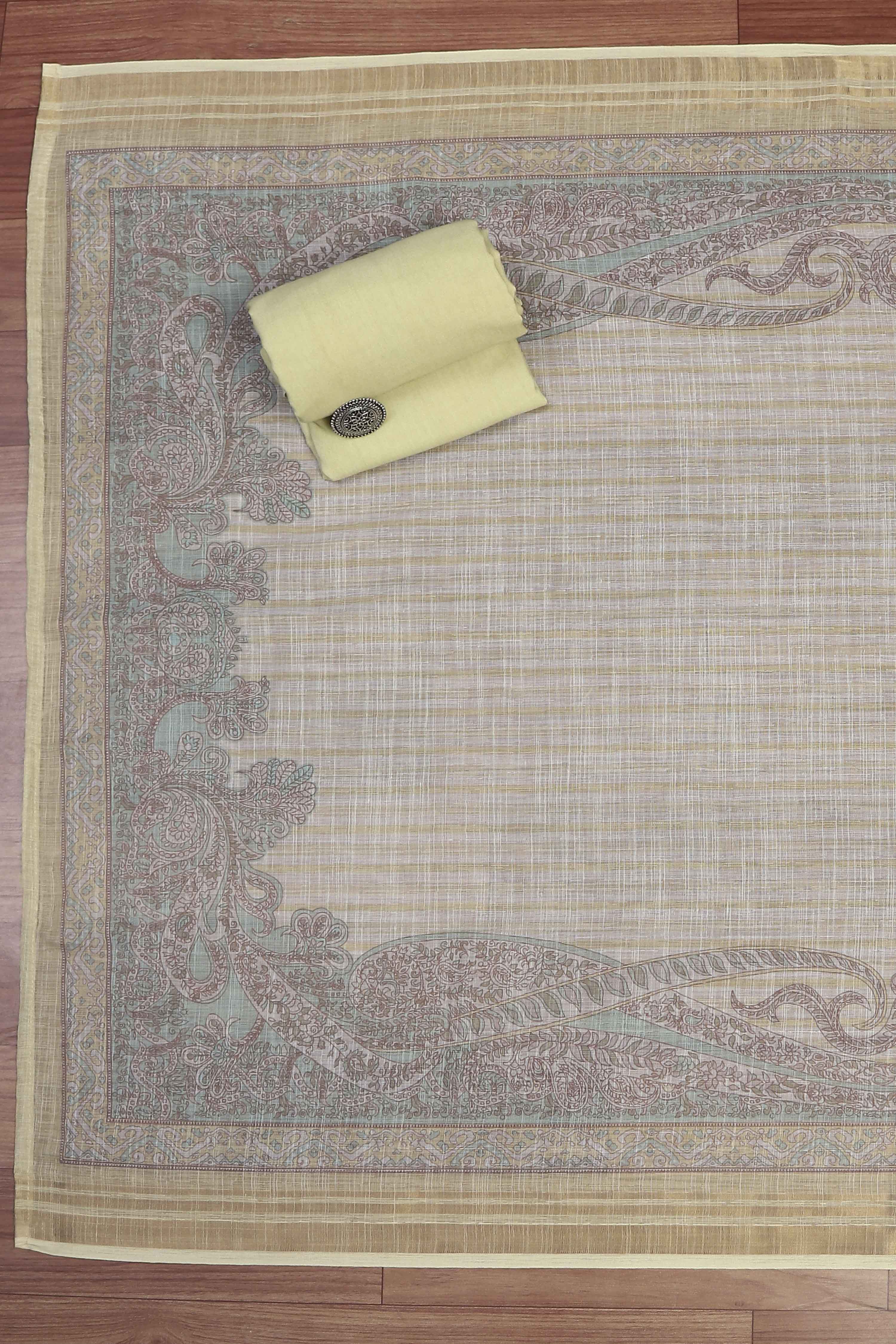 Sky Blue Linen Unstitched Suit Set image number 3