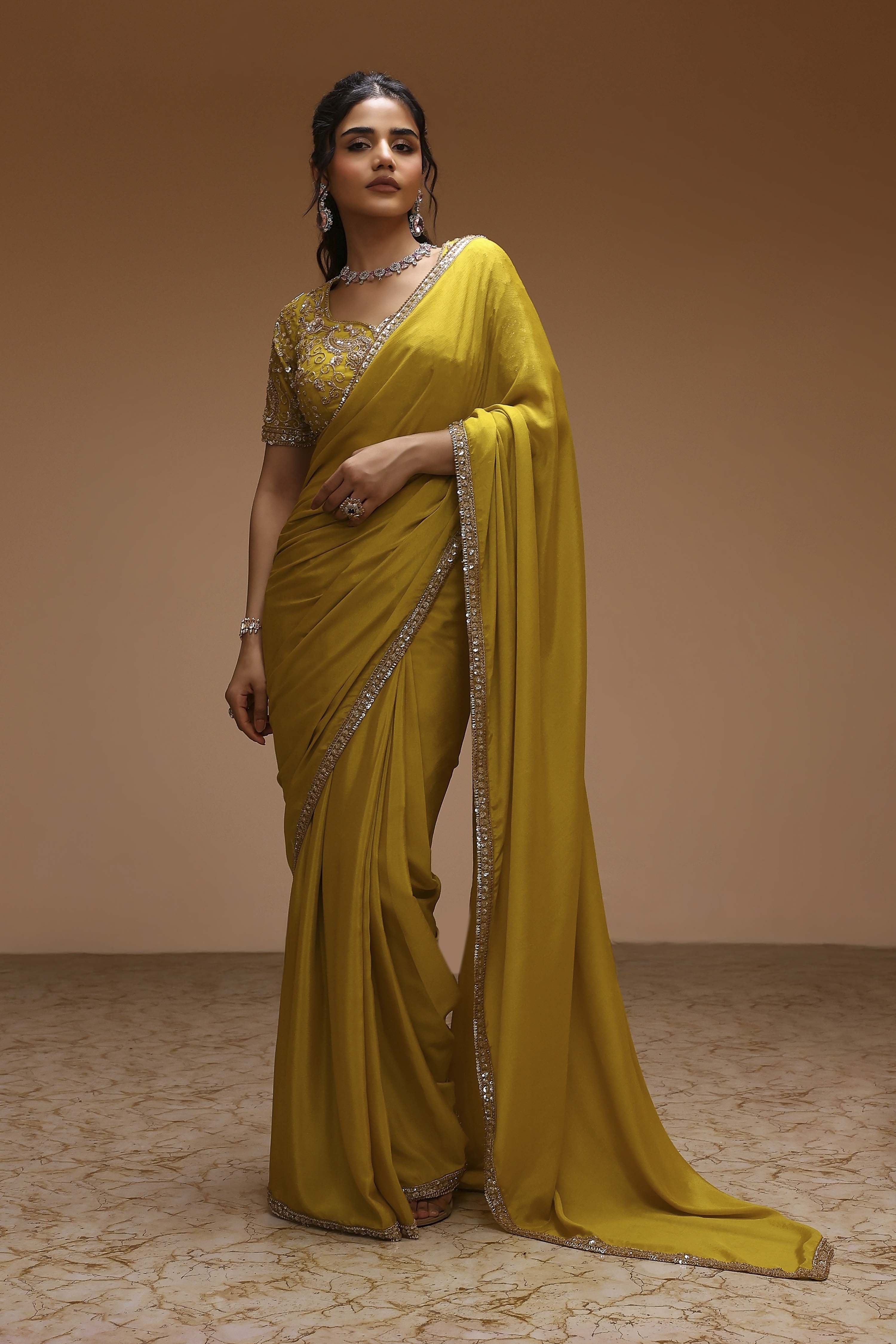 Lime Polyester Dyed Saree image number 0