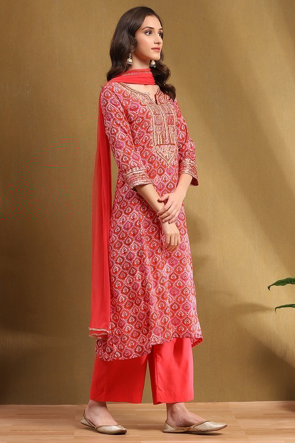 Grey Printed Festive A-line Suit Set image number 5