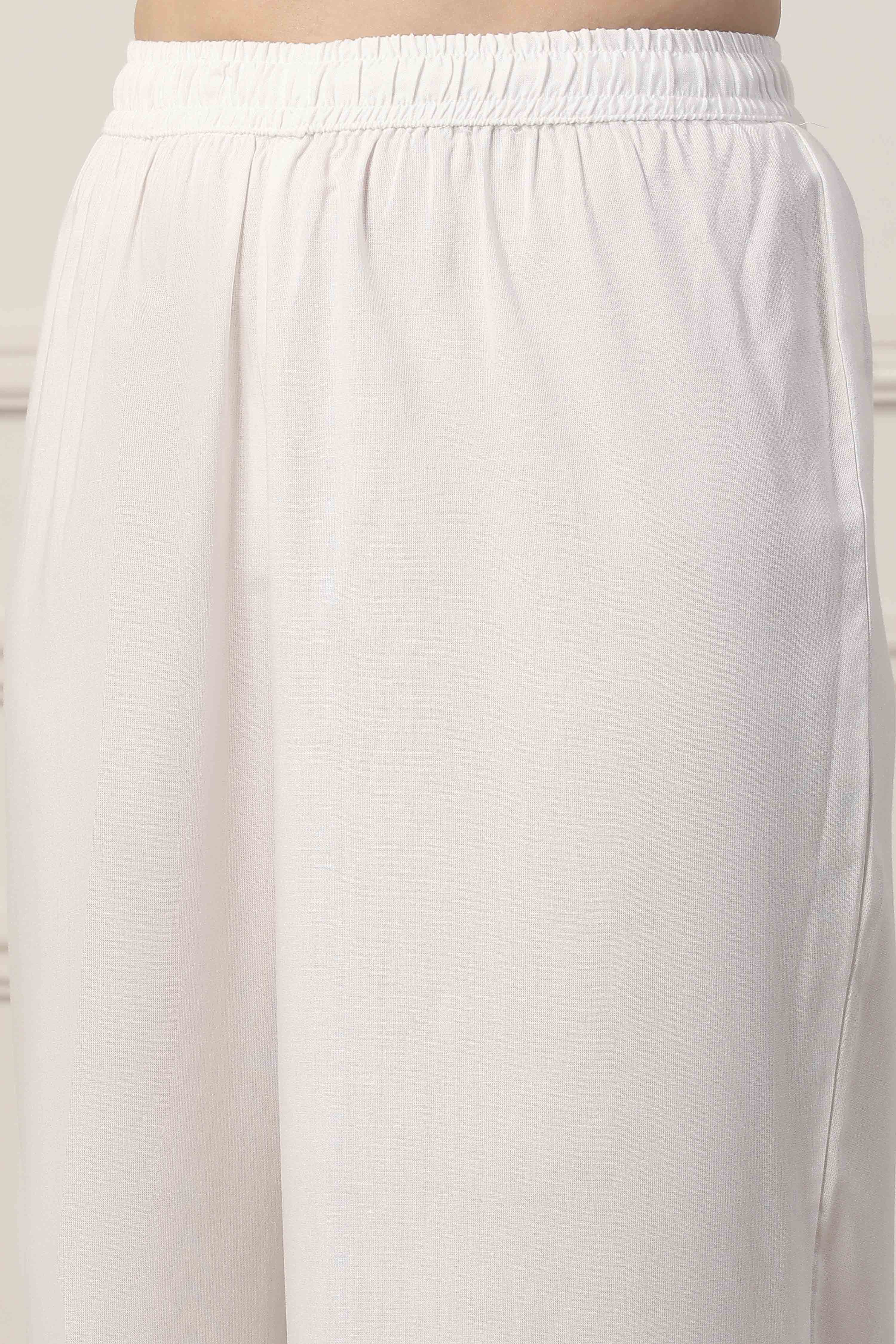White & Pink Yoke Design Straight Suit Set image number 2