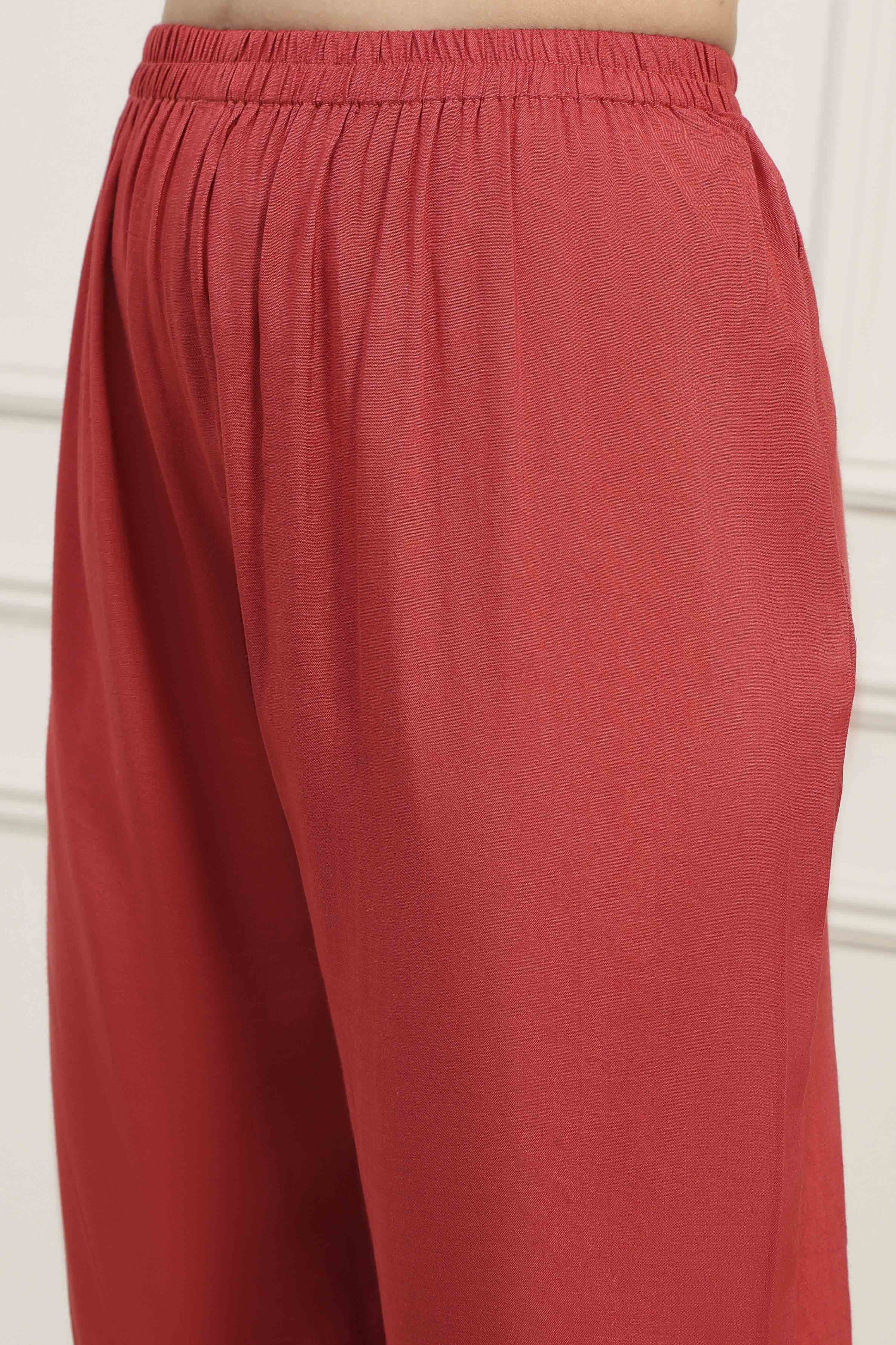 Beige Red Tissue Applique Unstitched Suit Set image number 3