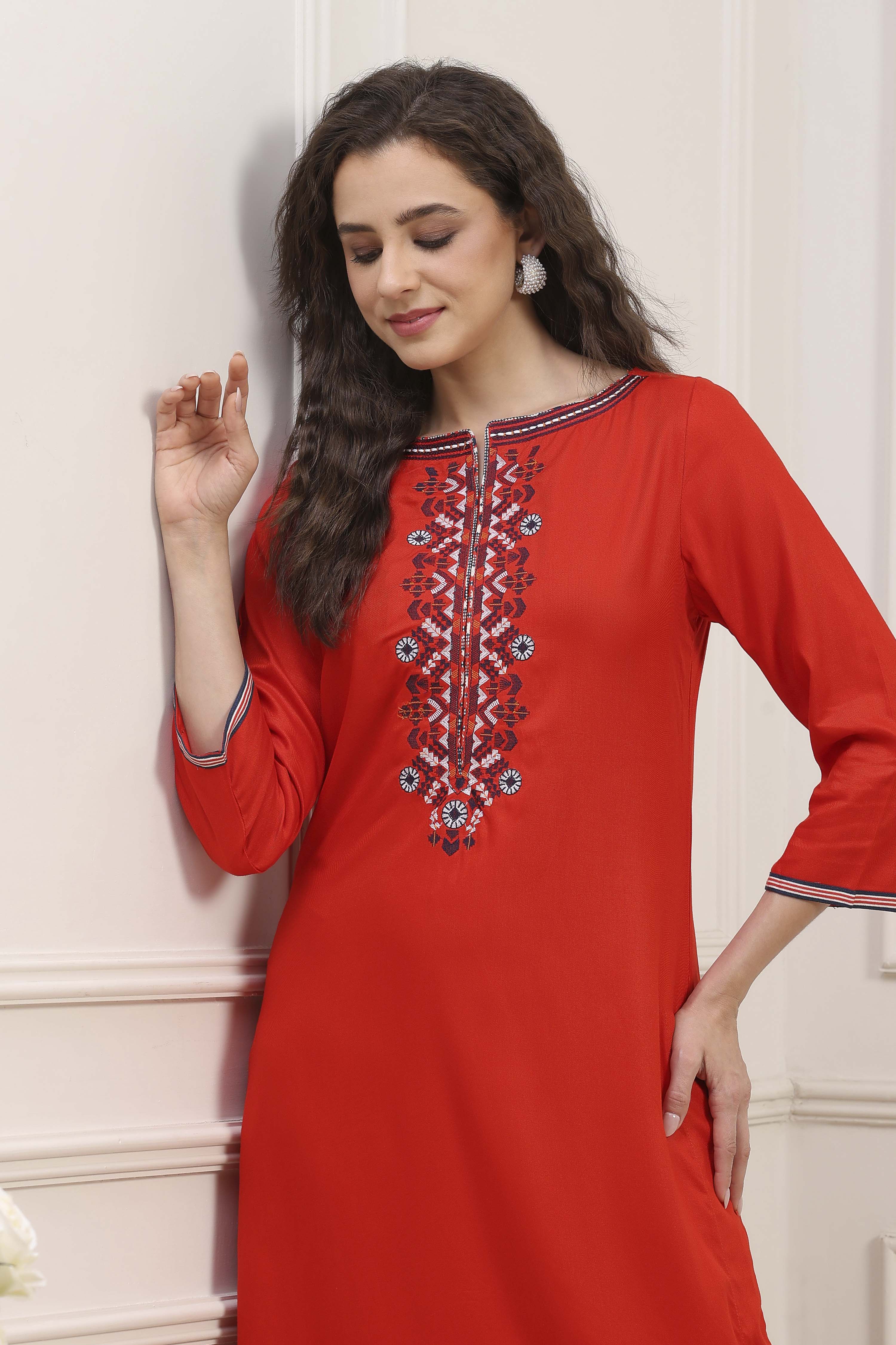 Blue Rayon Printed Straight Kurta image number 6