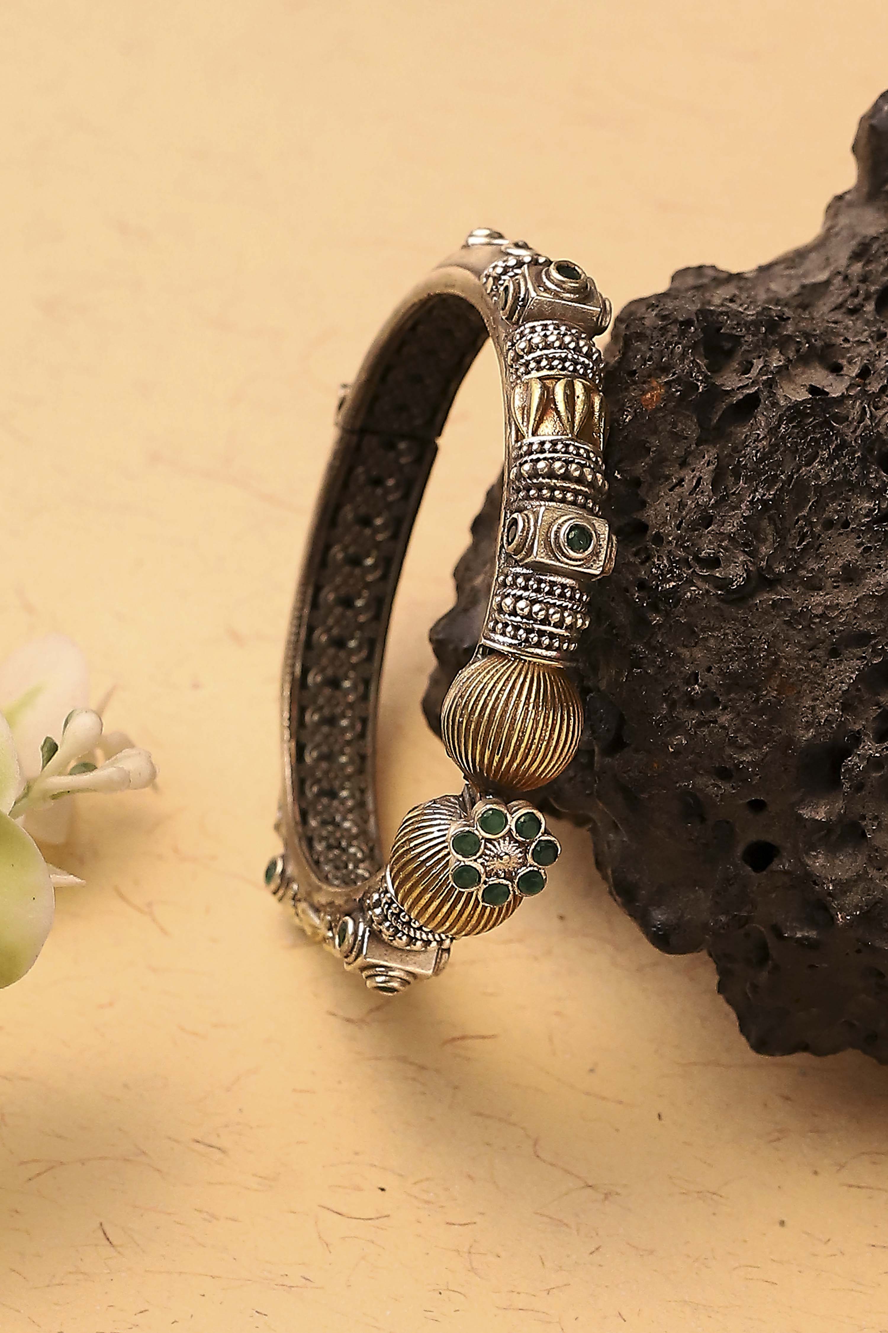 Green Brass Oxidised Bangles image number 2