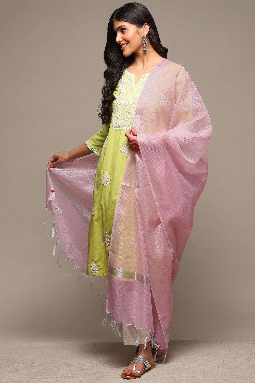 Off White Cotton Blend Yarndyed Dupatta image number 0