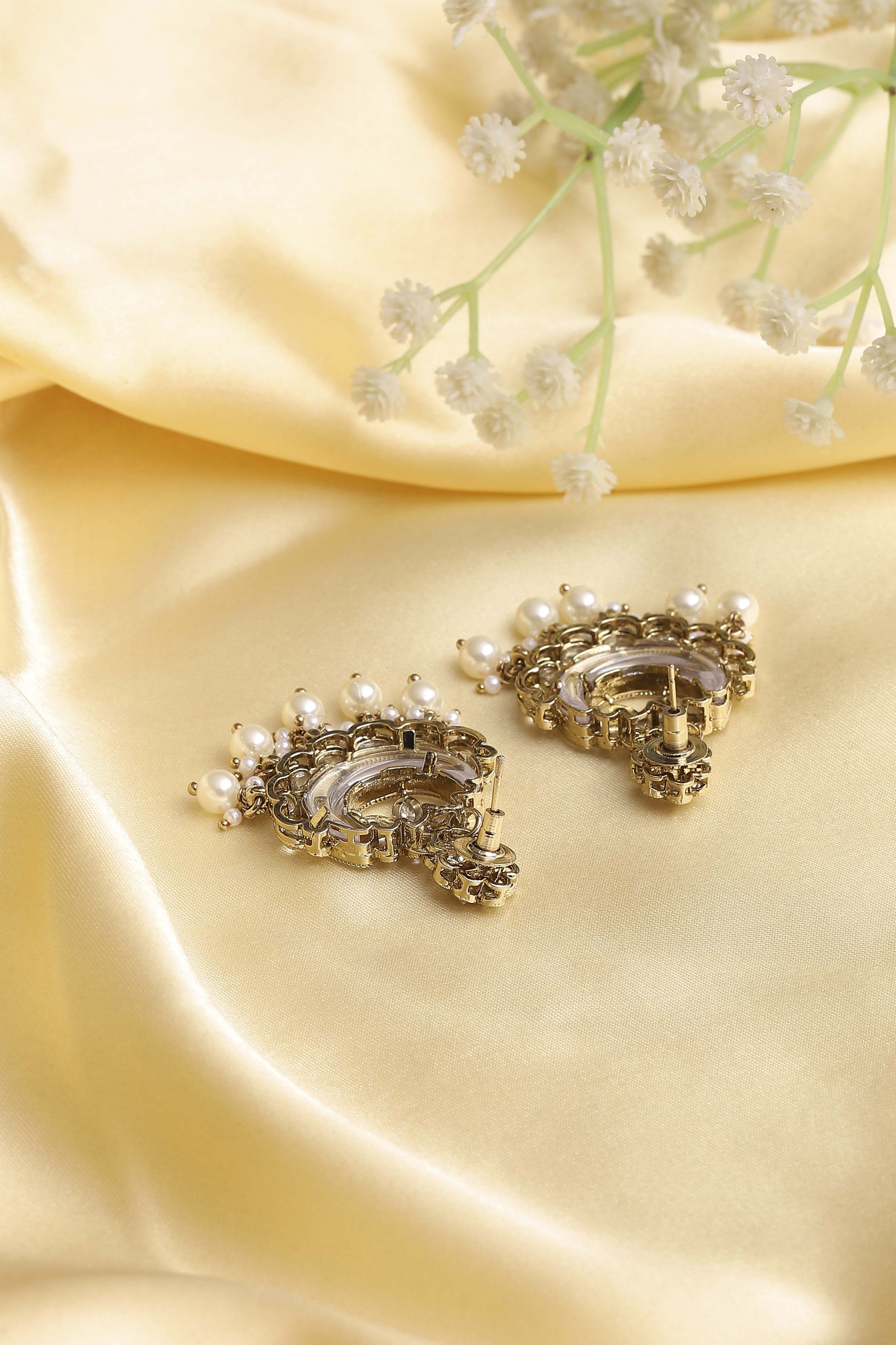 White Gold Plated Alloy Studded Chandbalis image number 2