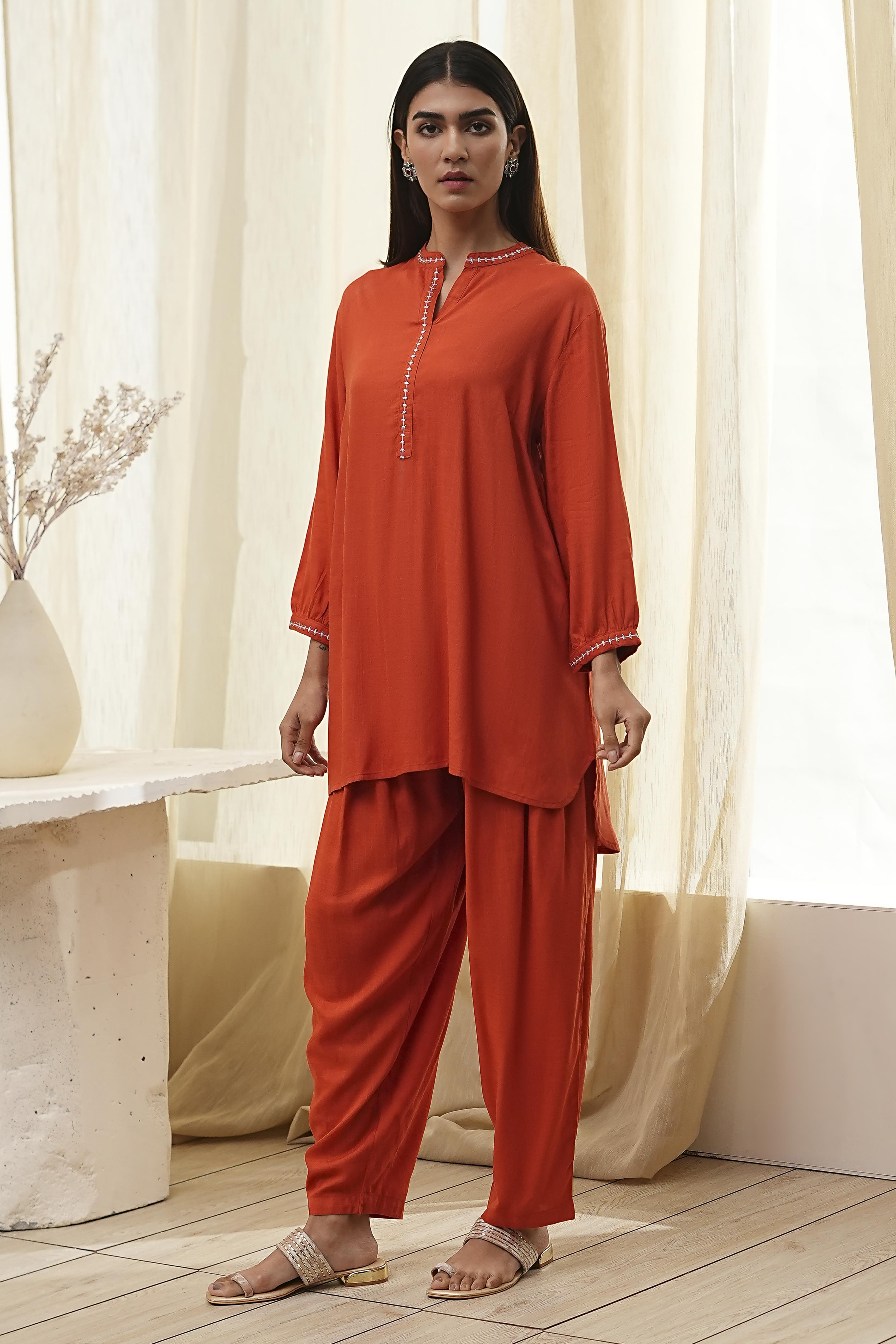 Burnt Orange Straight Solid Co-ord Set image number 3