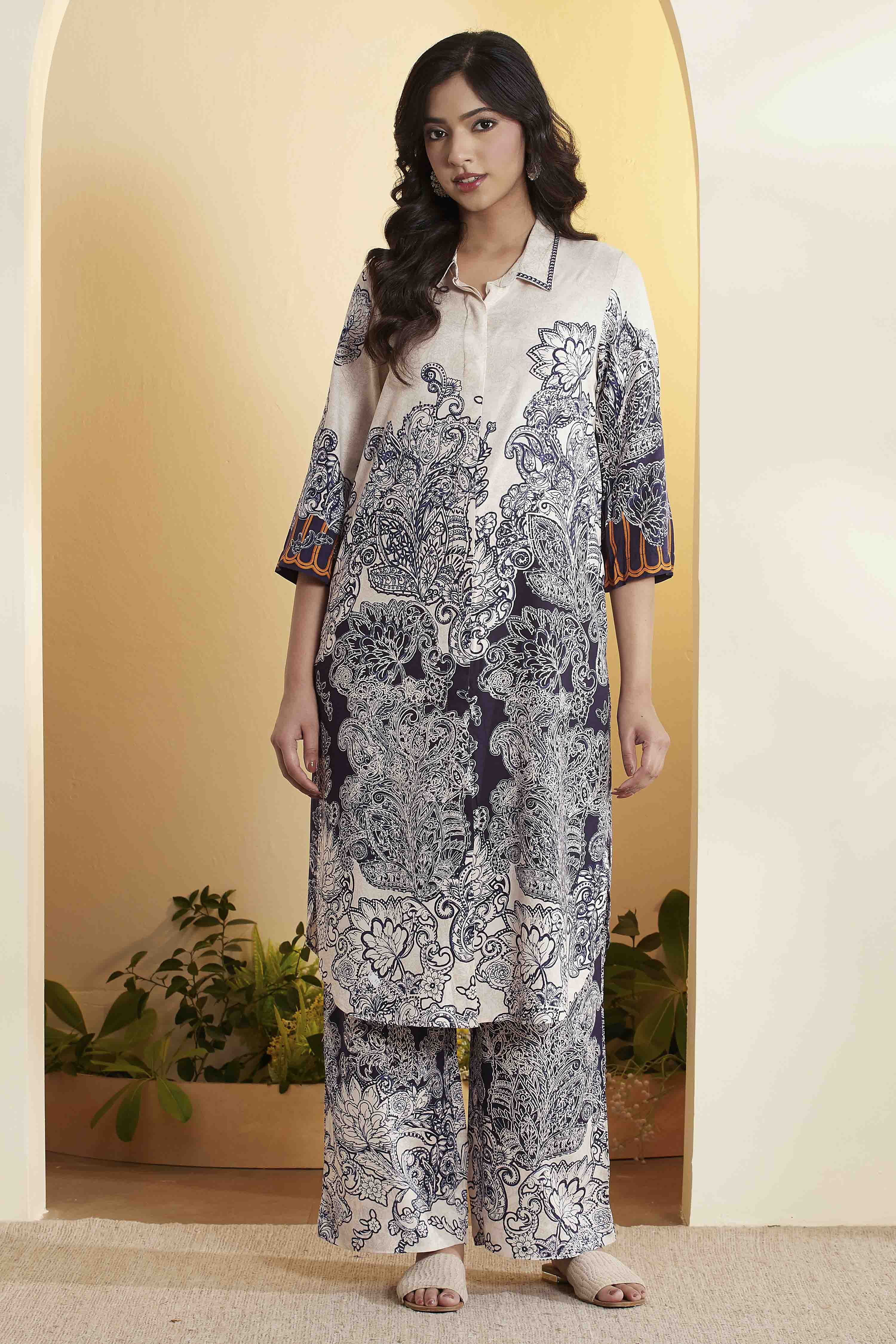 Blue Viscose Rayon Paisley Printed Straight Kurta Set image number 5