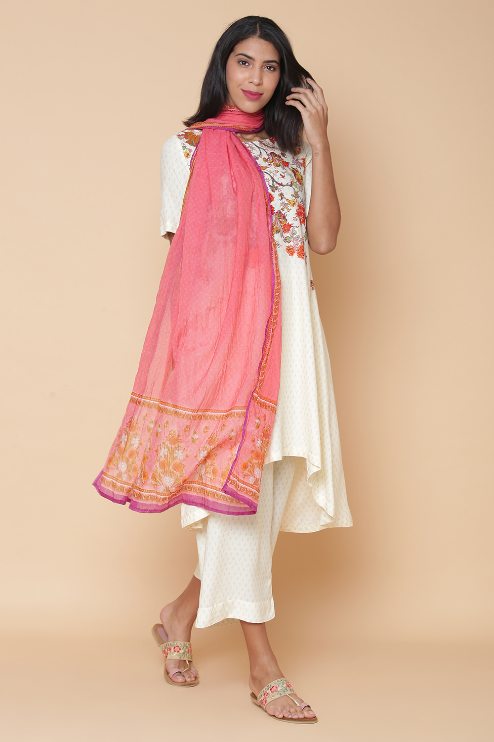 Pink chanderi cotton Printed Dupatta image number 2