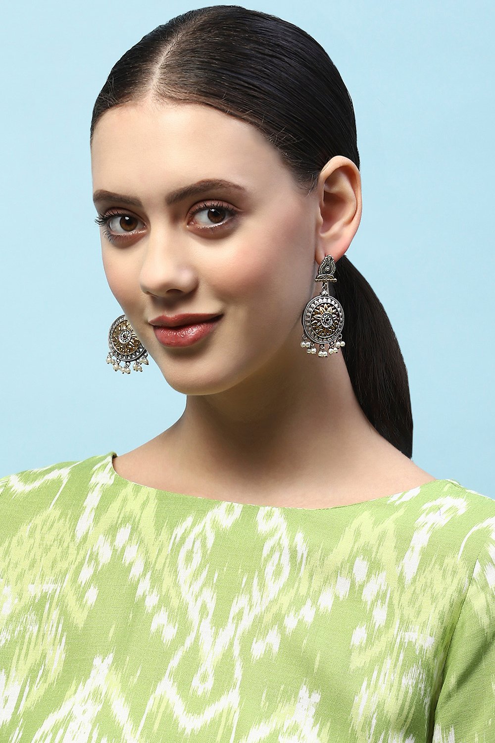 Gold-Toned Oxidised Circular Danglers image number 1