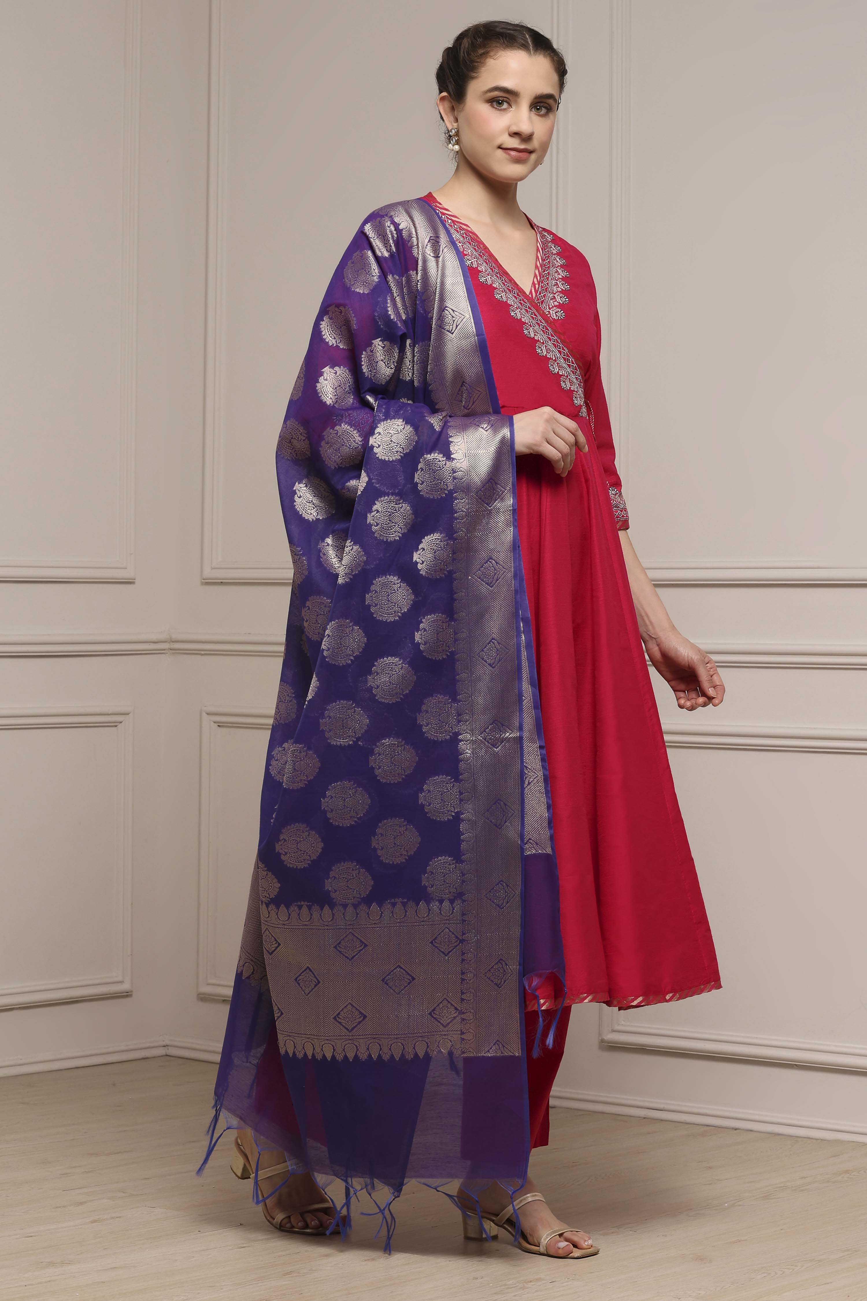 Fuchsia Polyester Blend Anarkali Embroidered Suit Set image number 5