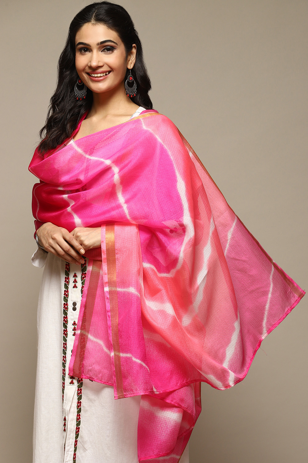 Lime Green Cotton Blend Printed Dupatta image number 1