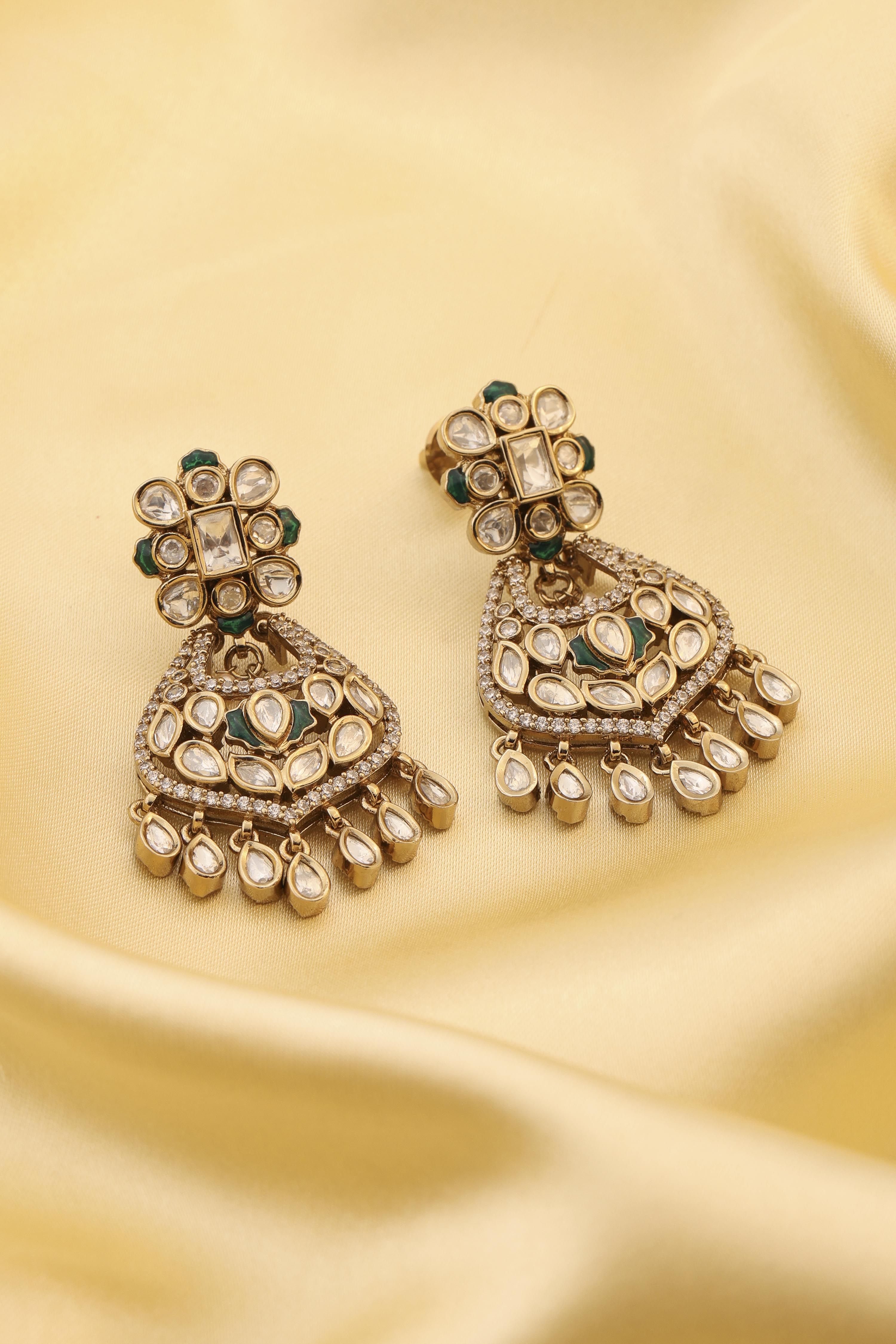 Green Gold-Plated Brass Accent Drop Earrings image number 0
