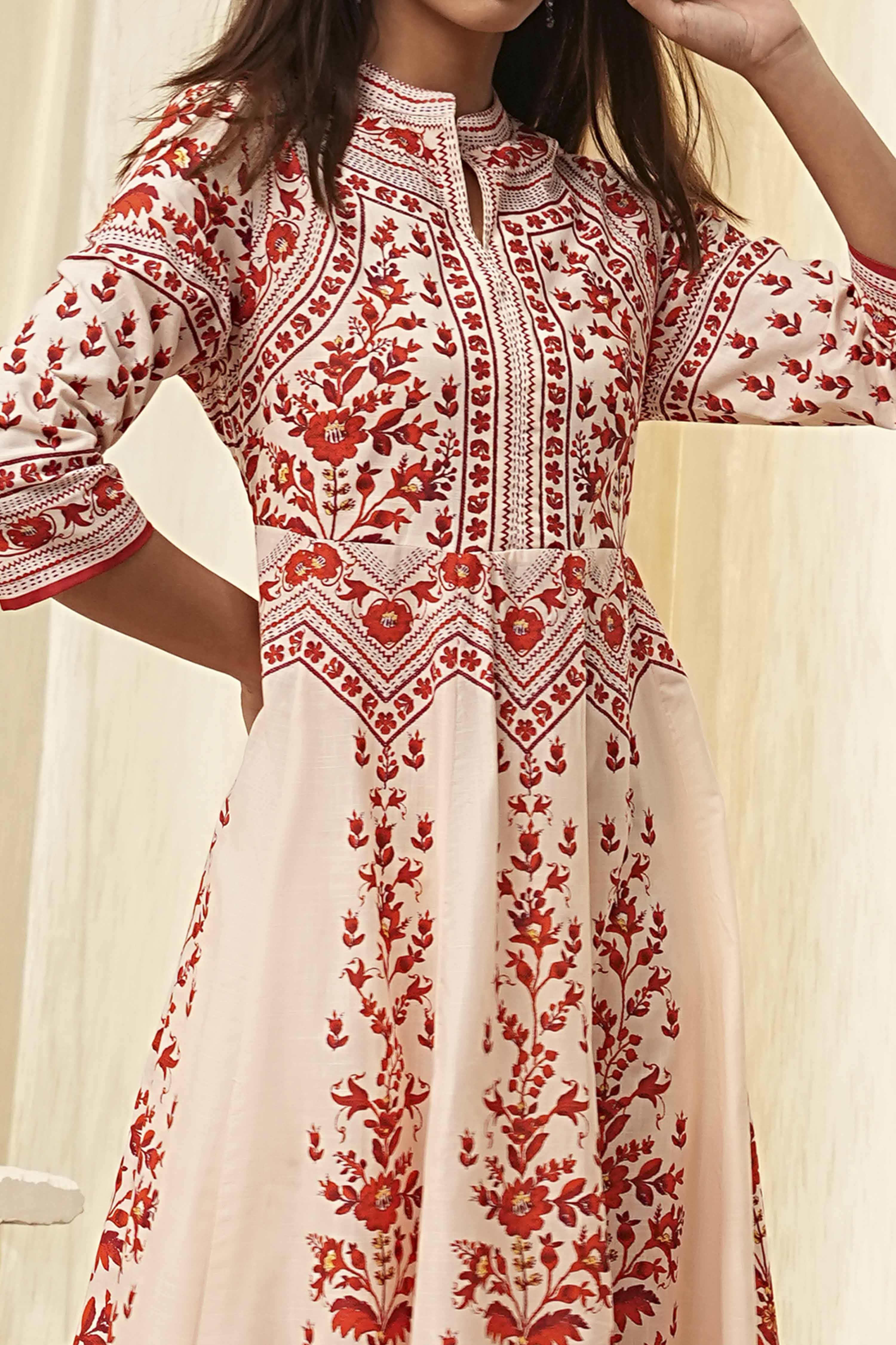 White and Black Cotton Printed Anarkali Kurta Set image number 1