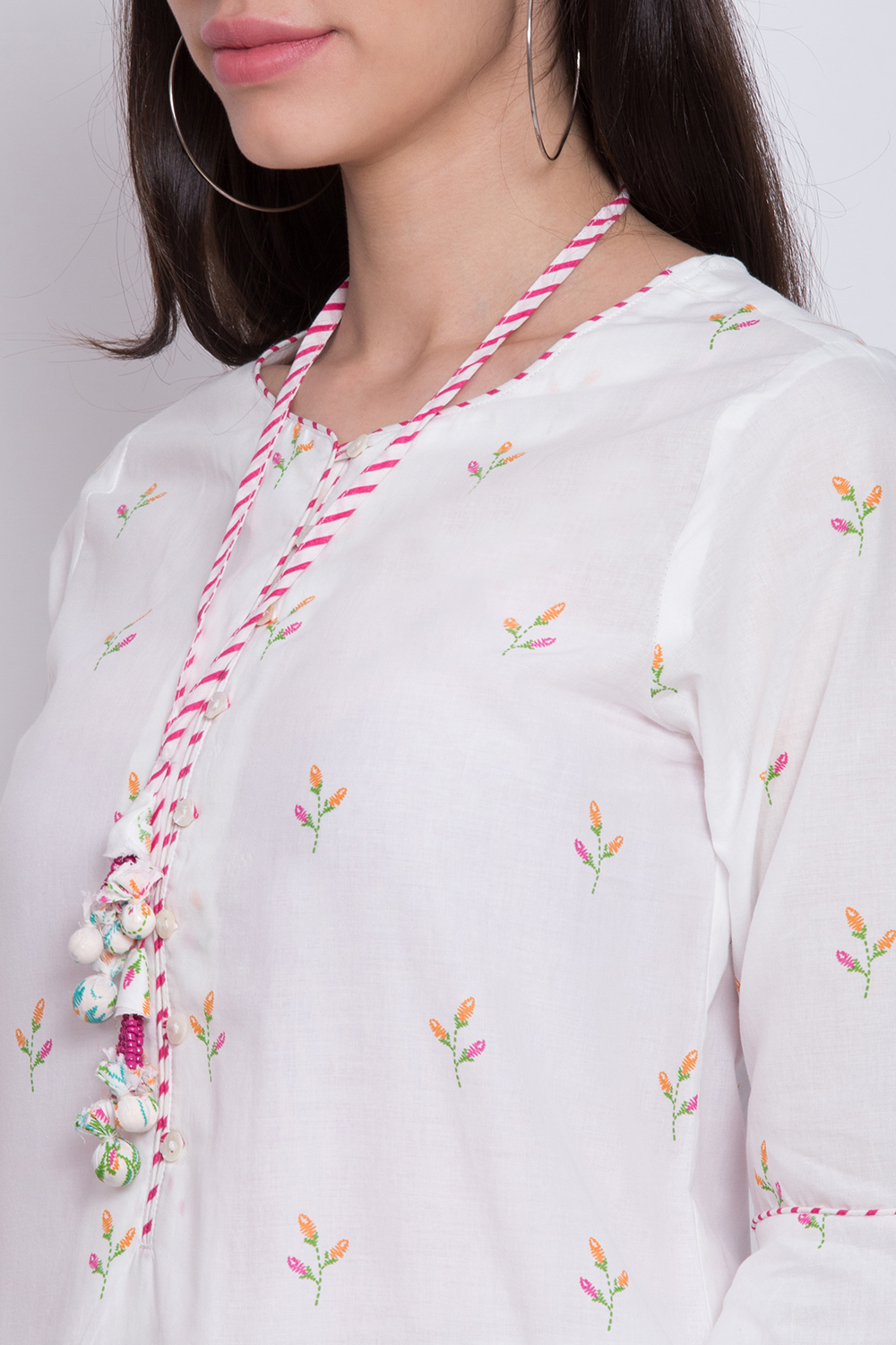 White Cotton A-Line Printed Kurta image number 1