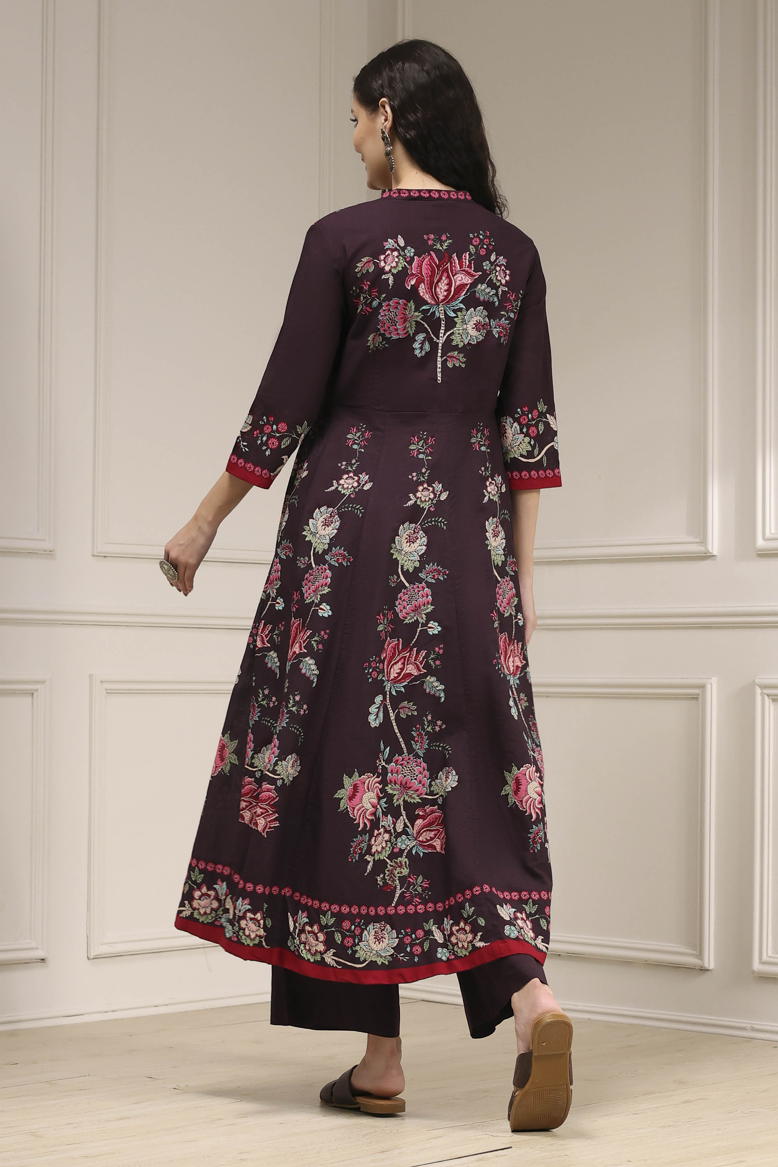 Blue Cotton Printed Anarkali Suit Set image number 4