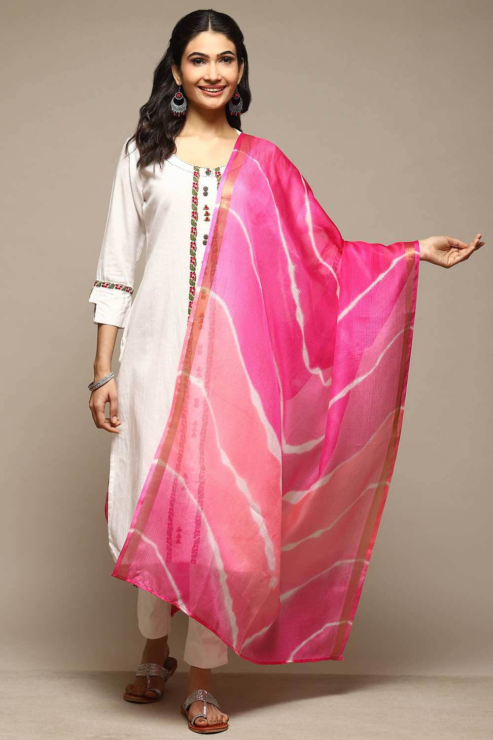 Lime Green Cotton Blend Printed Dupatta image number 0