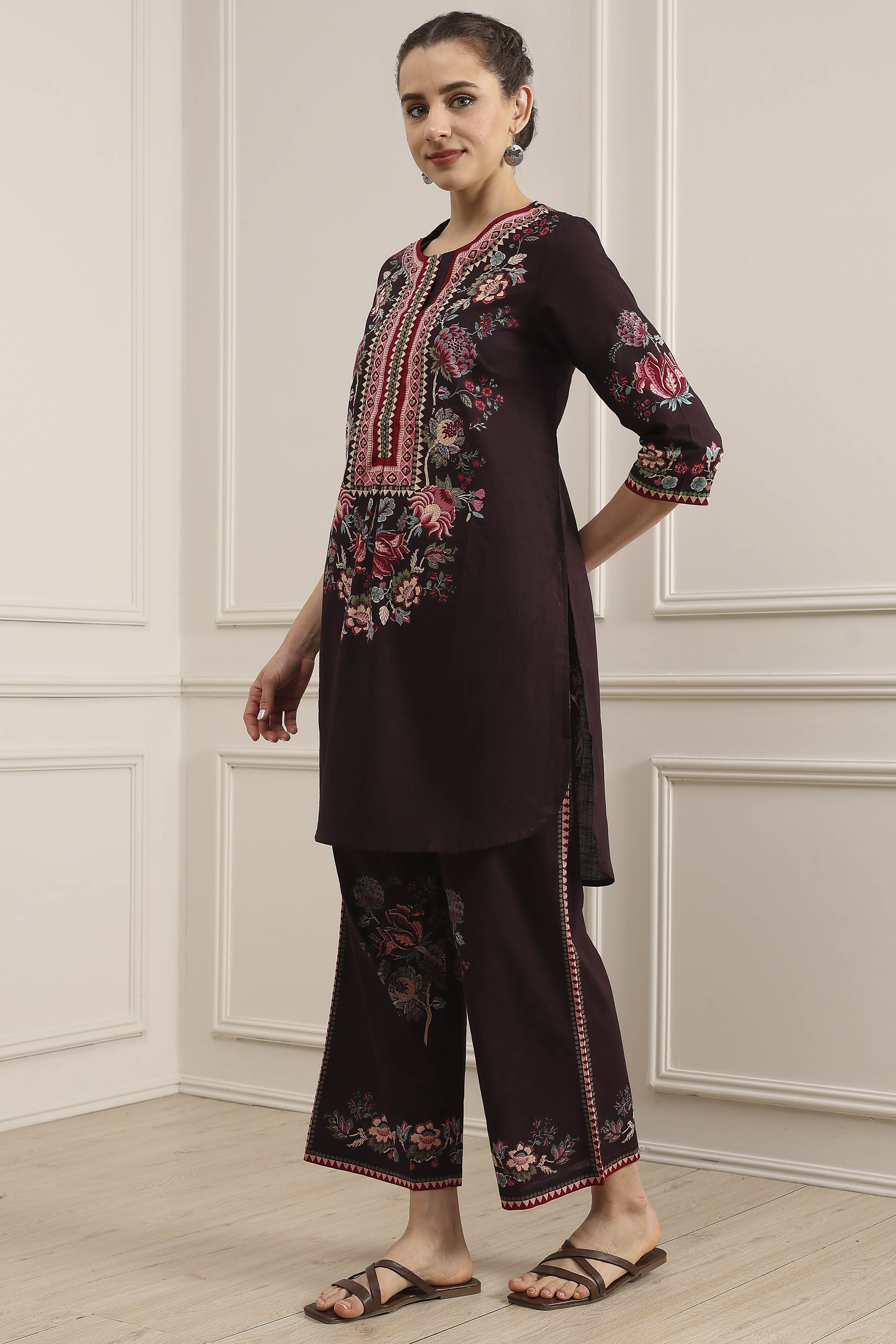Blue Cotton Straight Printed Kurta Pants Set image number 3