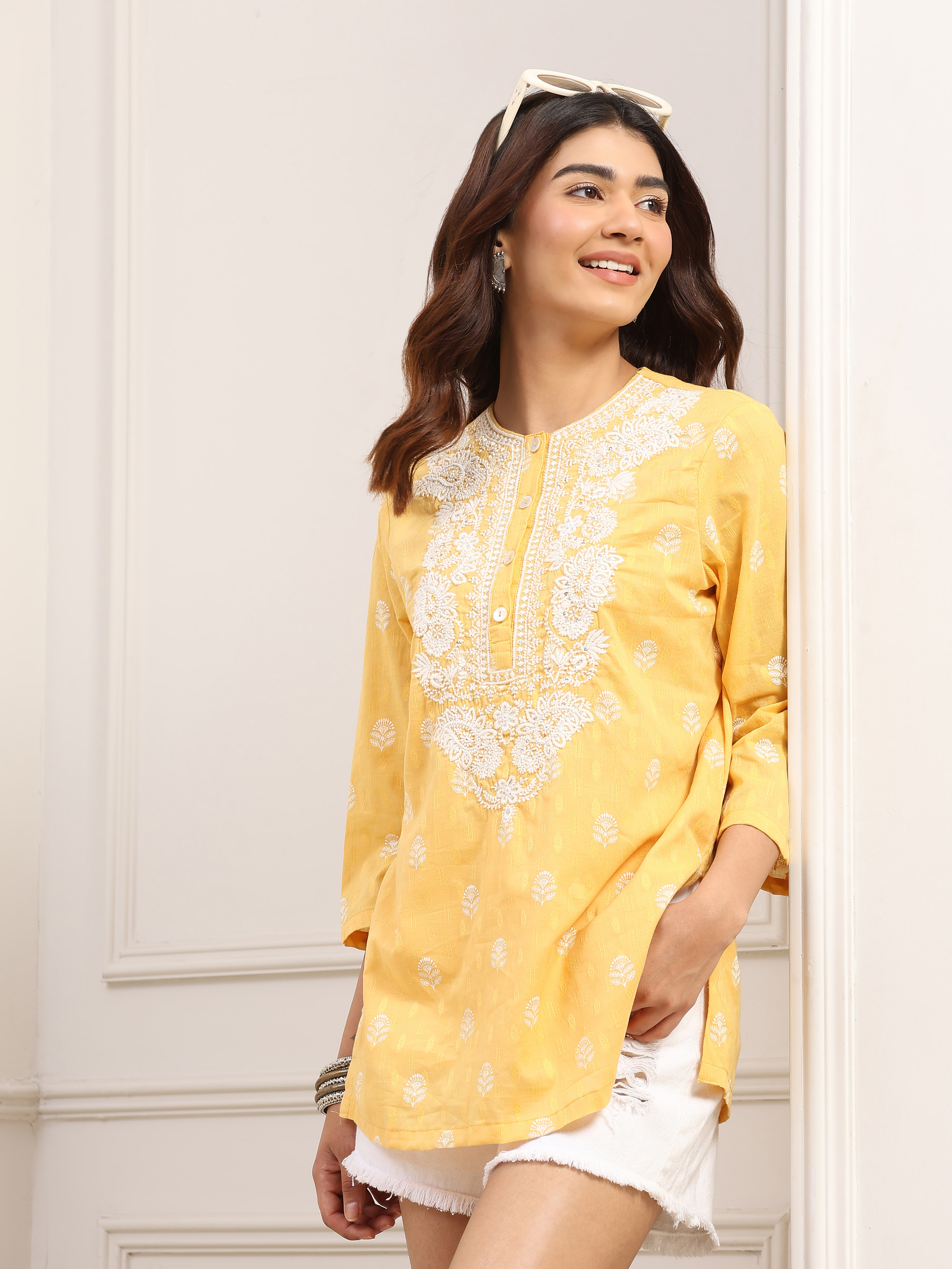 Yellow Cotton  Short Kurti image number 0