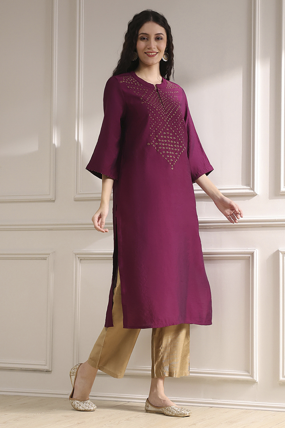 Berry Dyed Straight Kurta image number 0