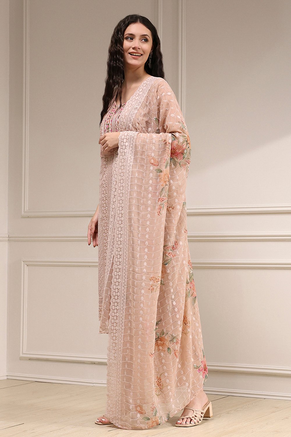 Pch Cotton Schiffly Unstitched Suit Set image number 4