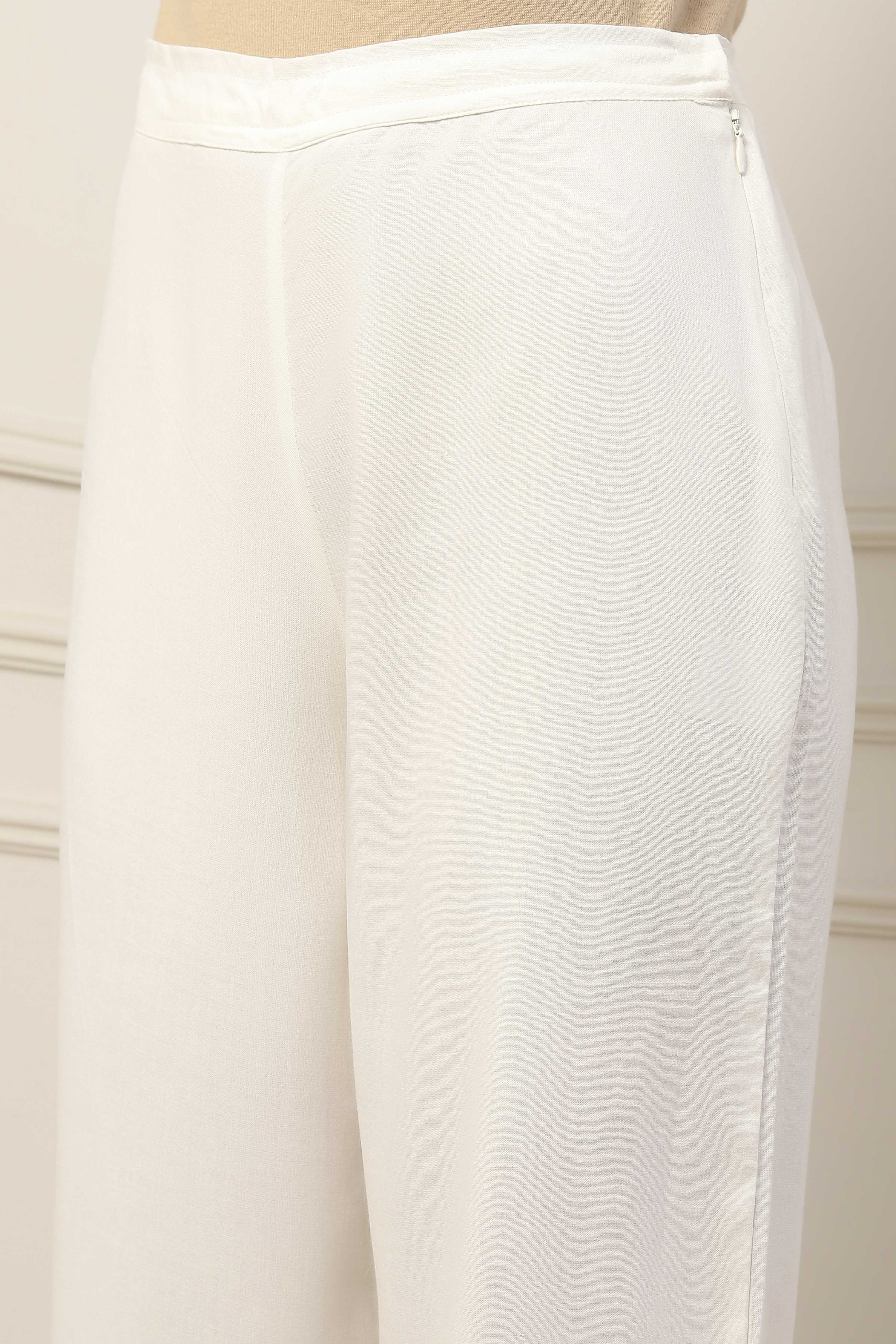 White Cotton Embroidered Schiffli Straight Suit Set image number 2