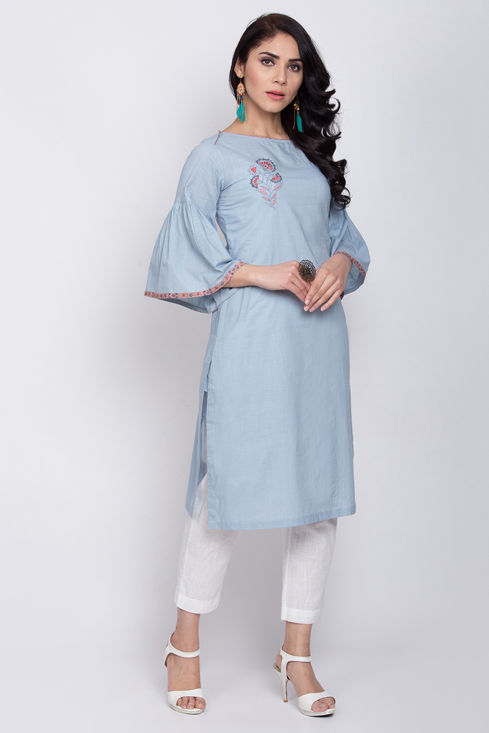 Blue Cotton Straight Kurta image number 3