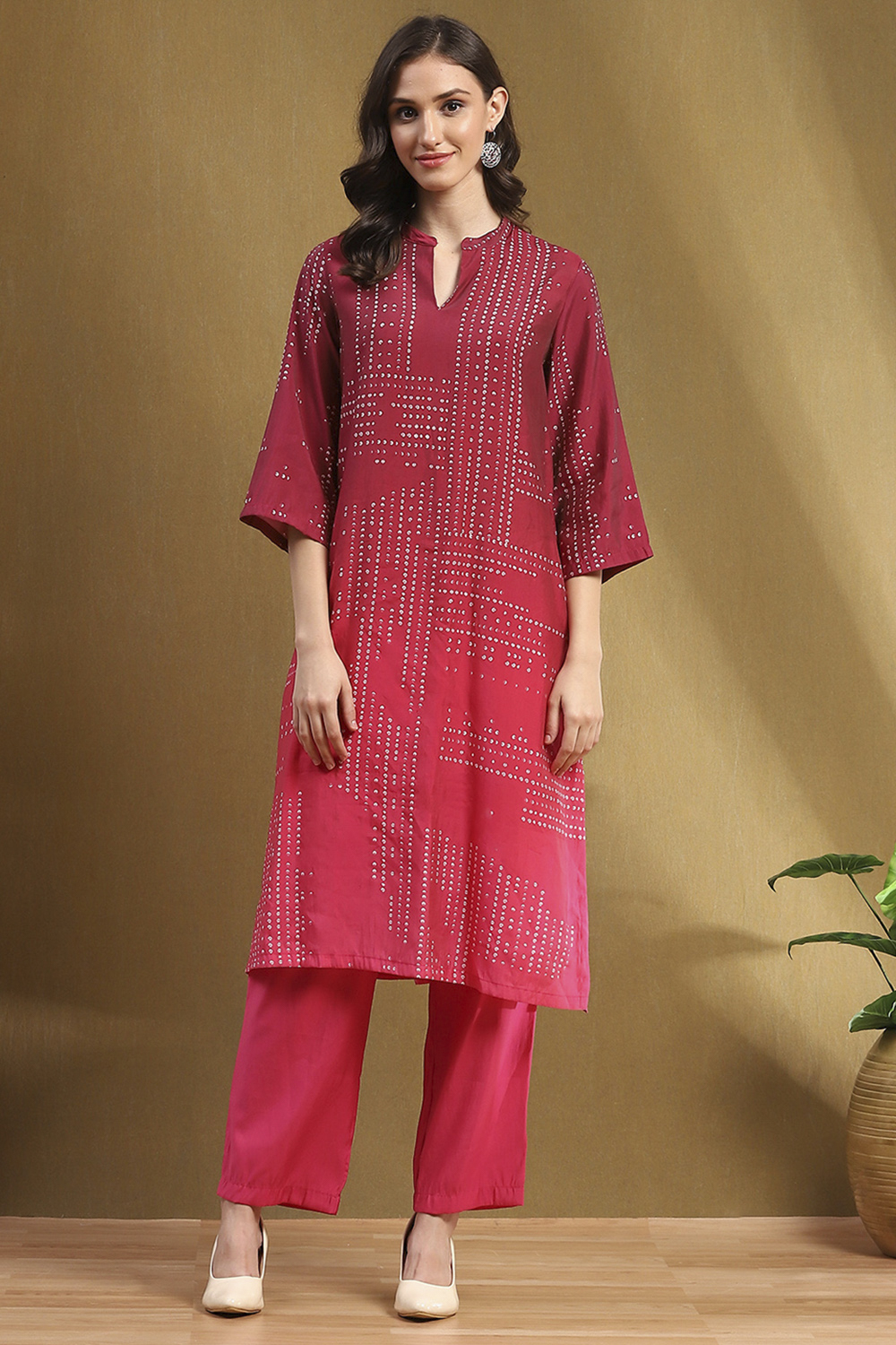 Pink Viscose Blend Printed Straight Kurta Set image number 6