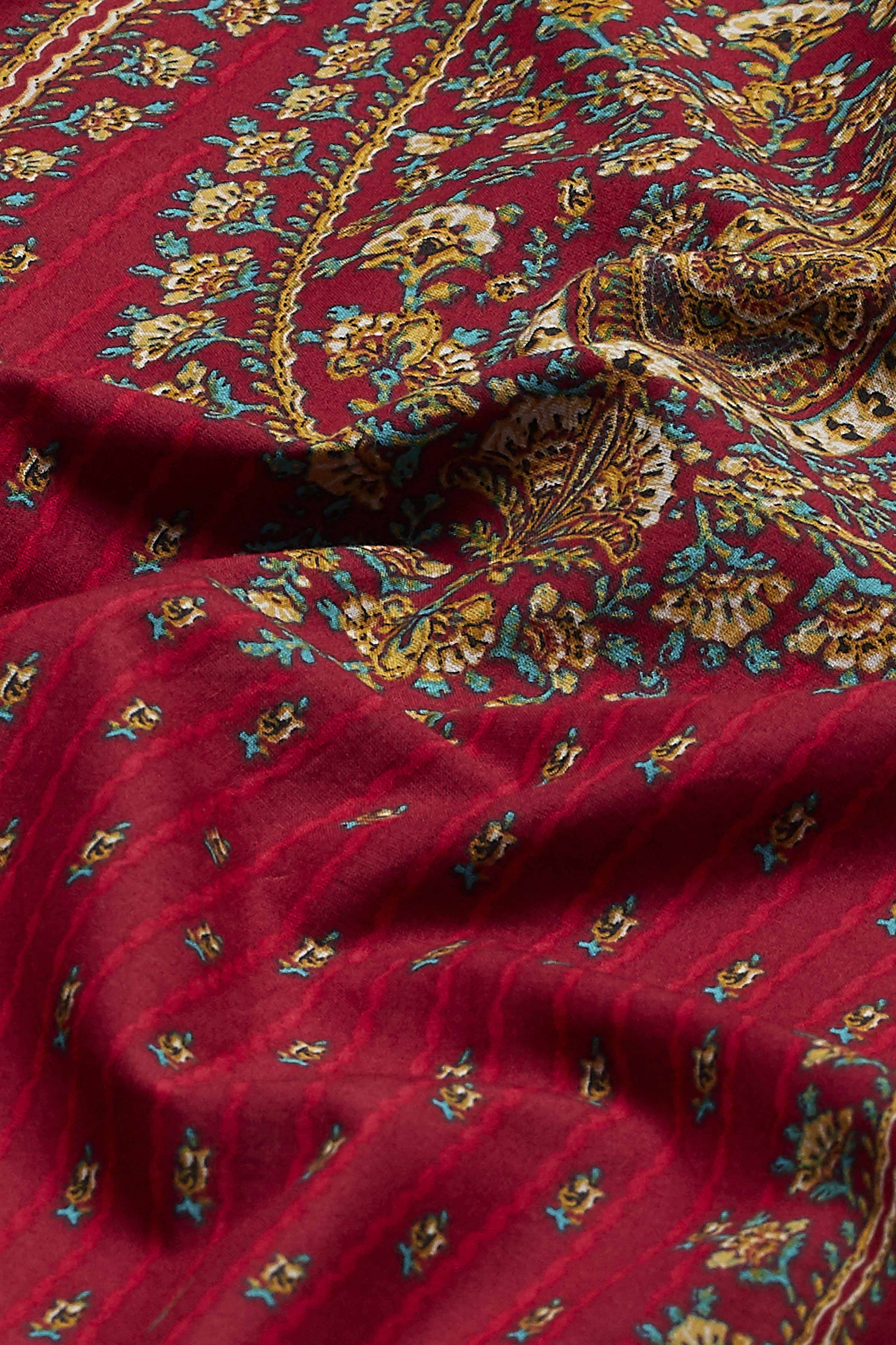 Red Cotton Straight Suit Set image number 3