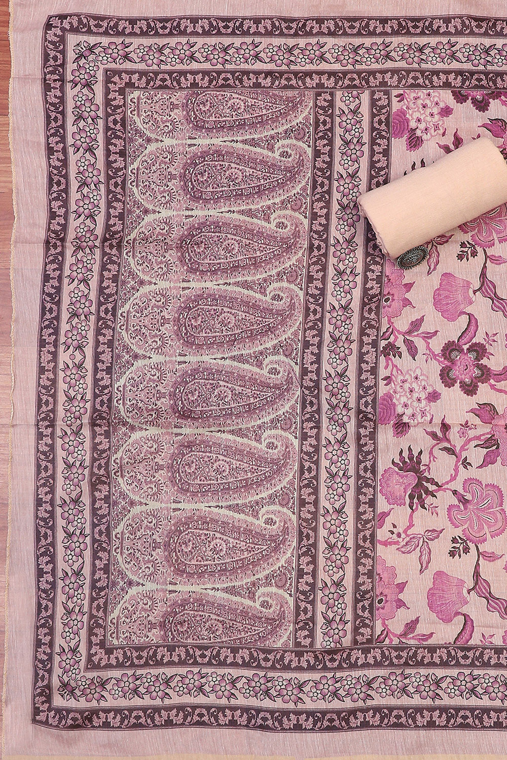 Purple Cotton Printed Unstitched Suit Set image number 3