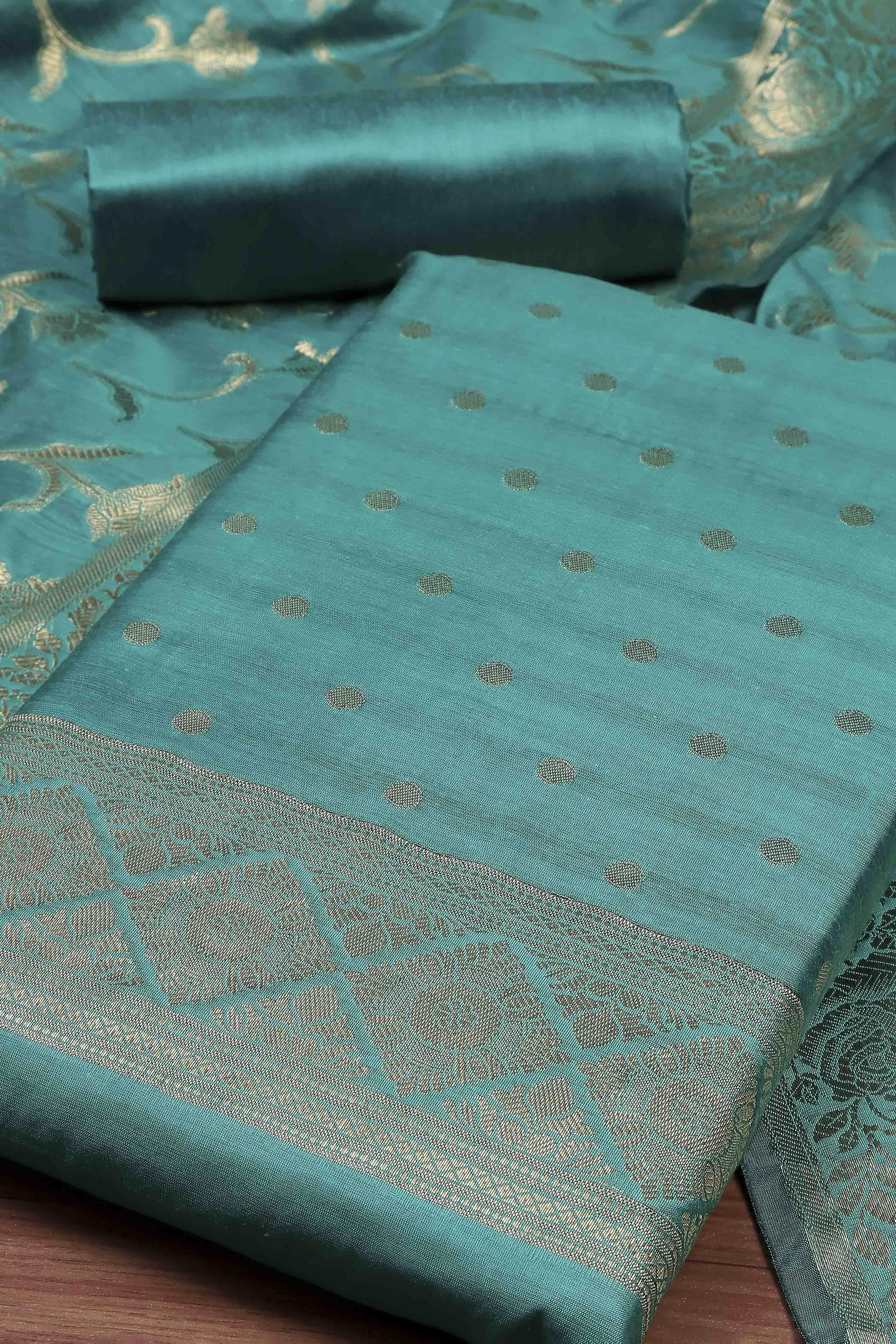 Red Banarasi Chanderi Banarasi Print Unstitched Suit Set image number 1