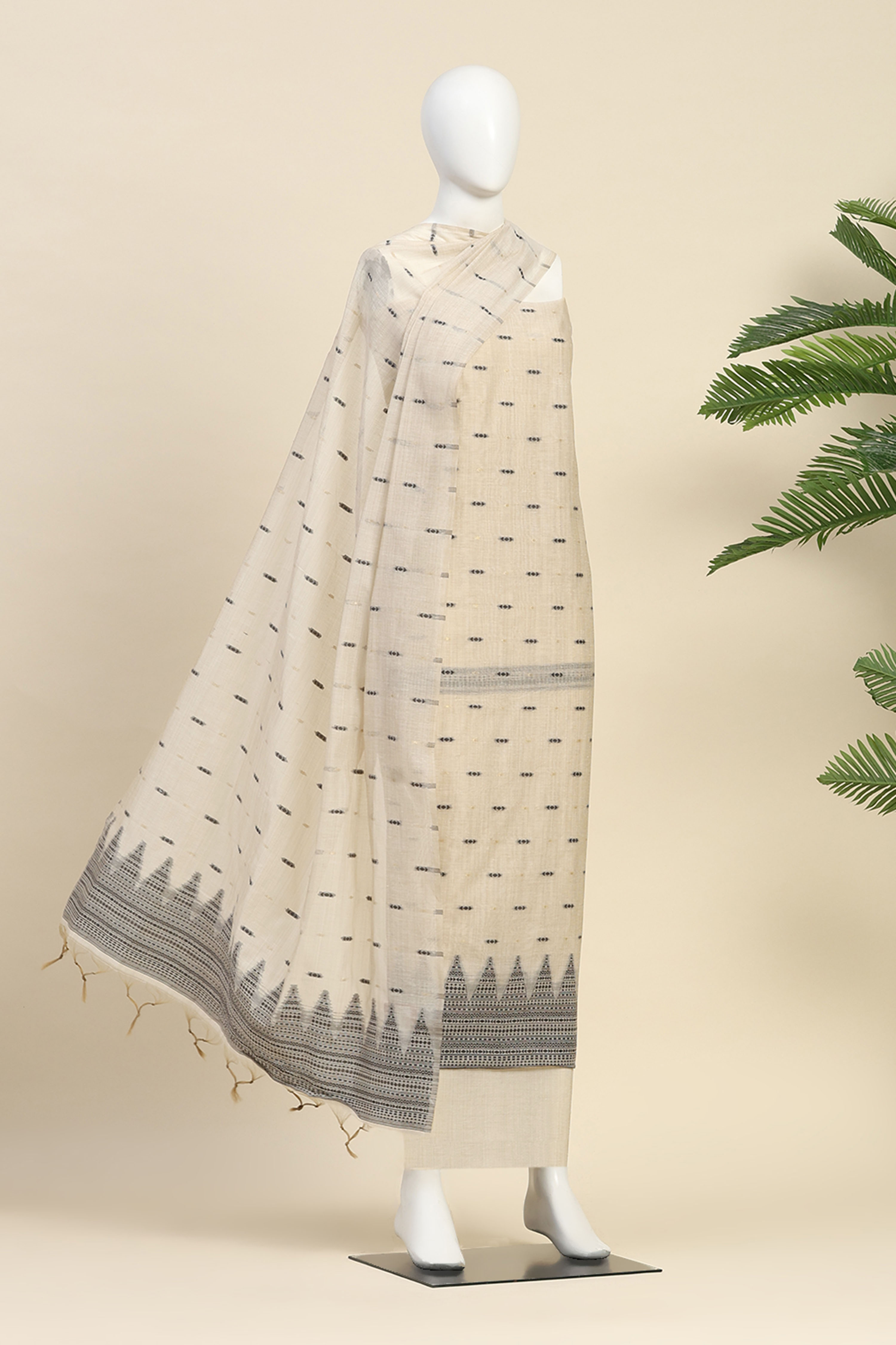 Black Chanderi Printed Unstitched Suit Set image number 4