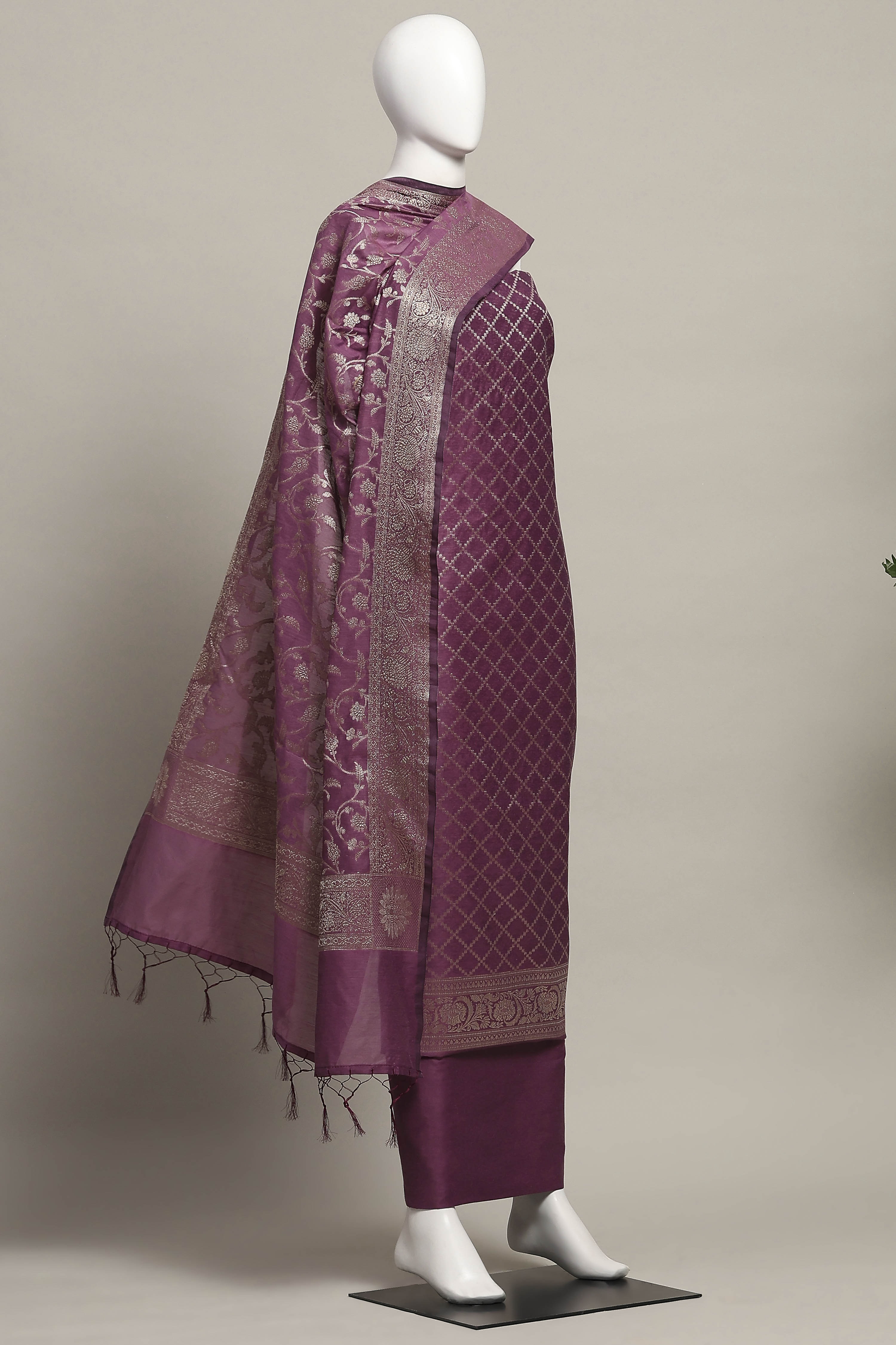 Peach Cotton Printed Embroidered Unstitched Suit Set image number 4