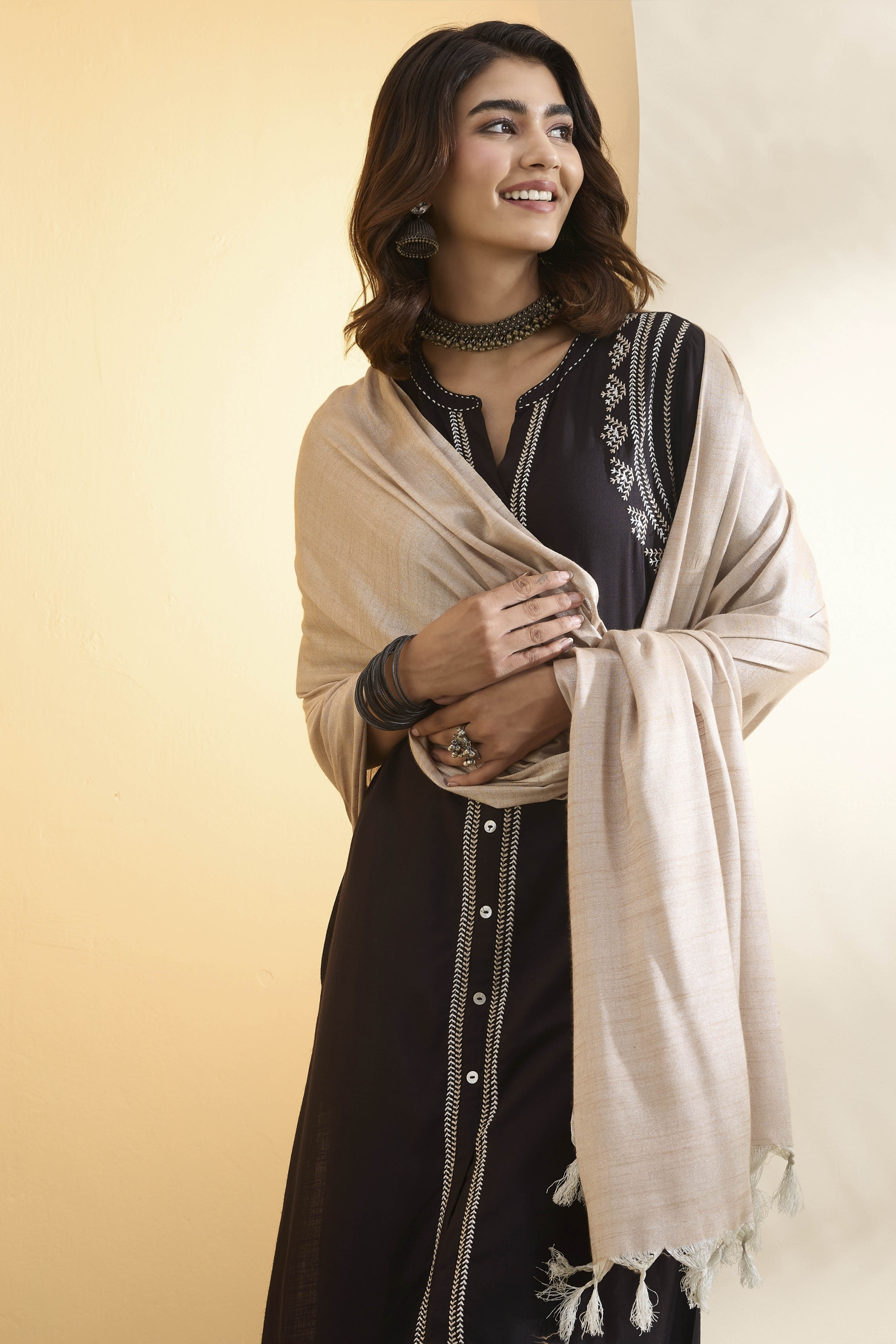 Light Gold Dupion Viscose Shimmer Dupatta image number 1