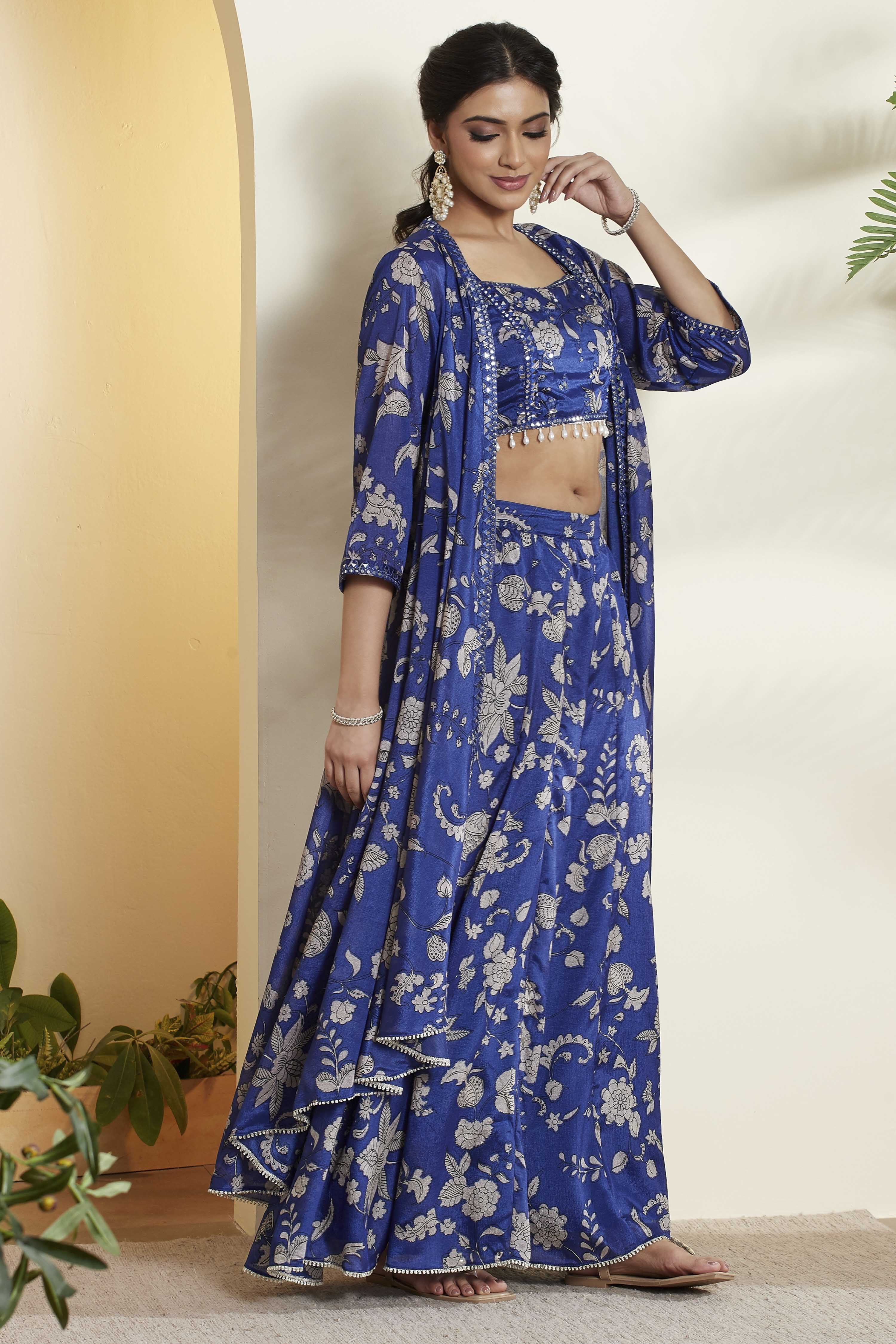 Bright Blue Polyester Straight Saree image number 5