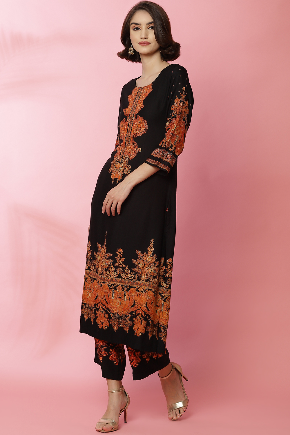 Black Straight LIVA Printed Kurta image number 2
