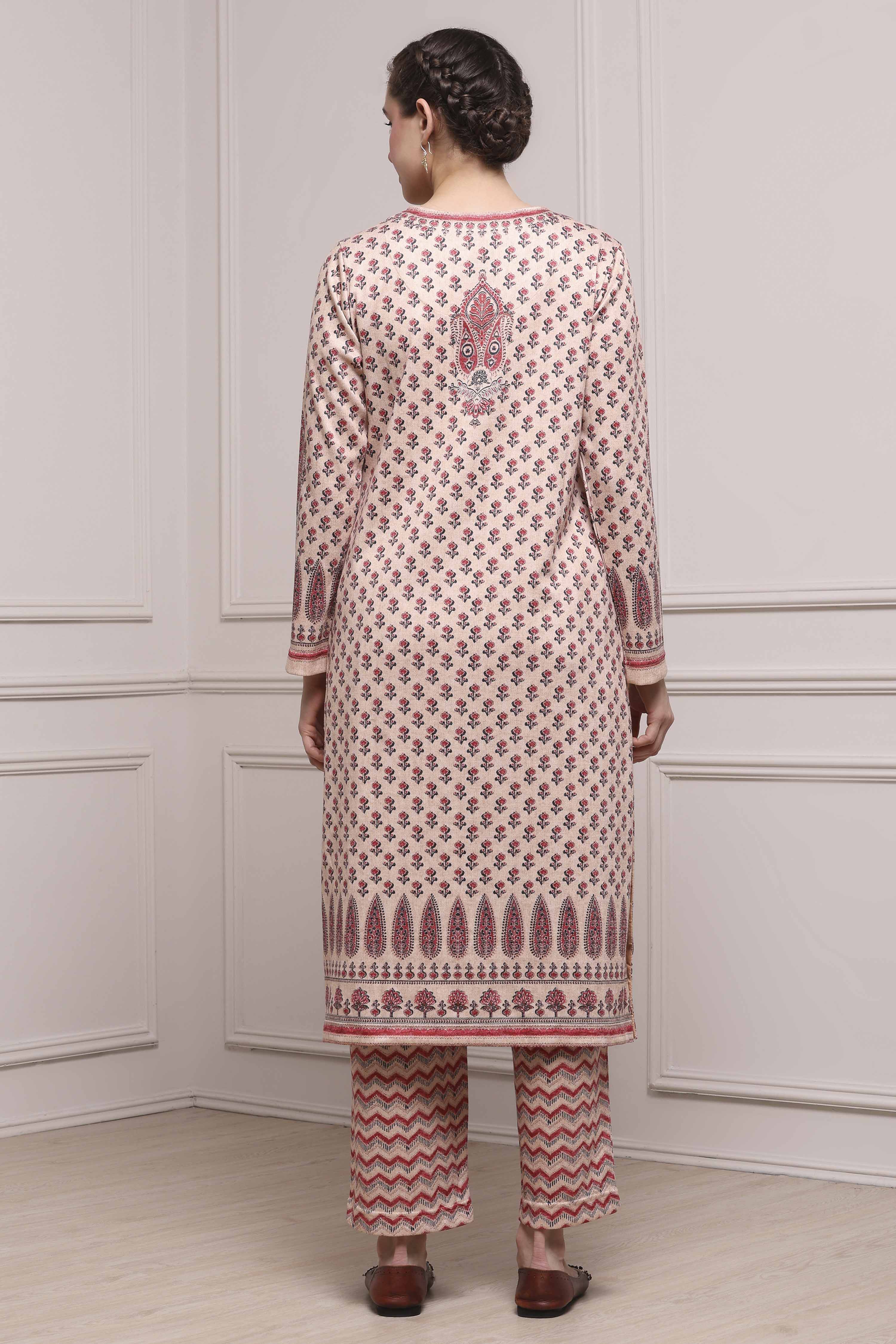 Mustard Blended Printed Straight Kurta Pants Set image number 4