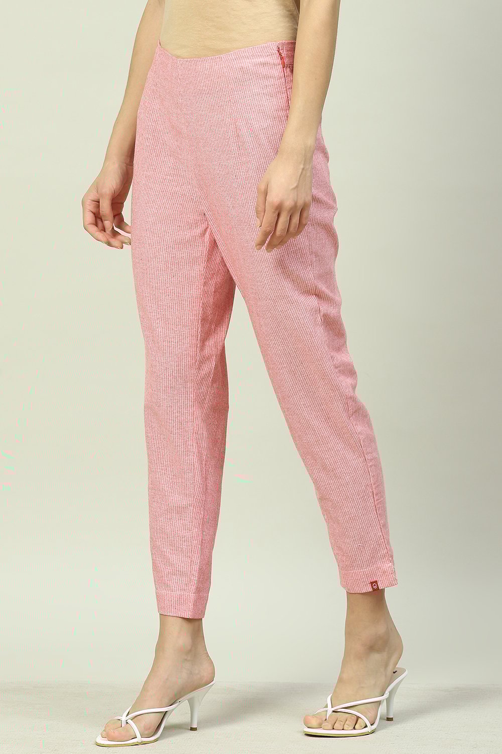 Beige Cotton Narrow Pant image number 2