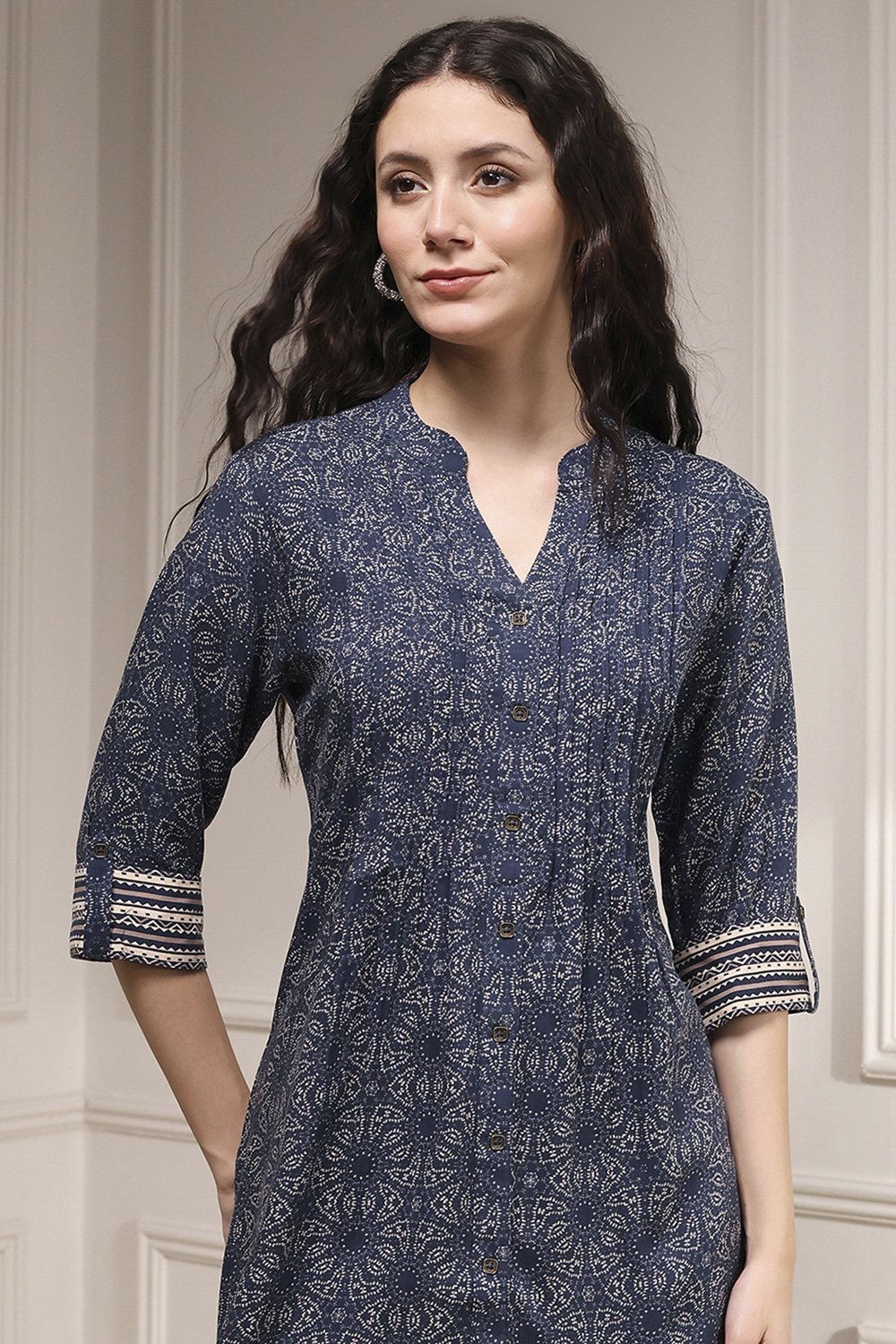 Blue Viscose Rayon Relaxed Printed Kurta image number 1