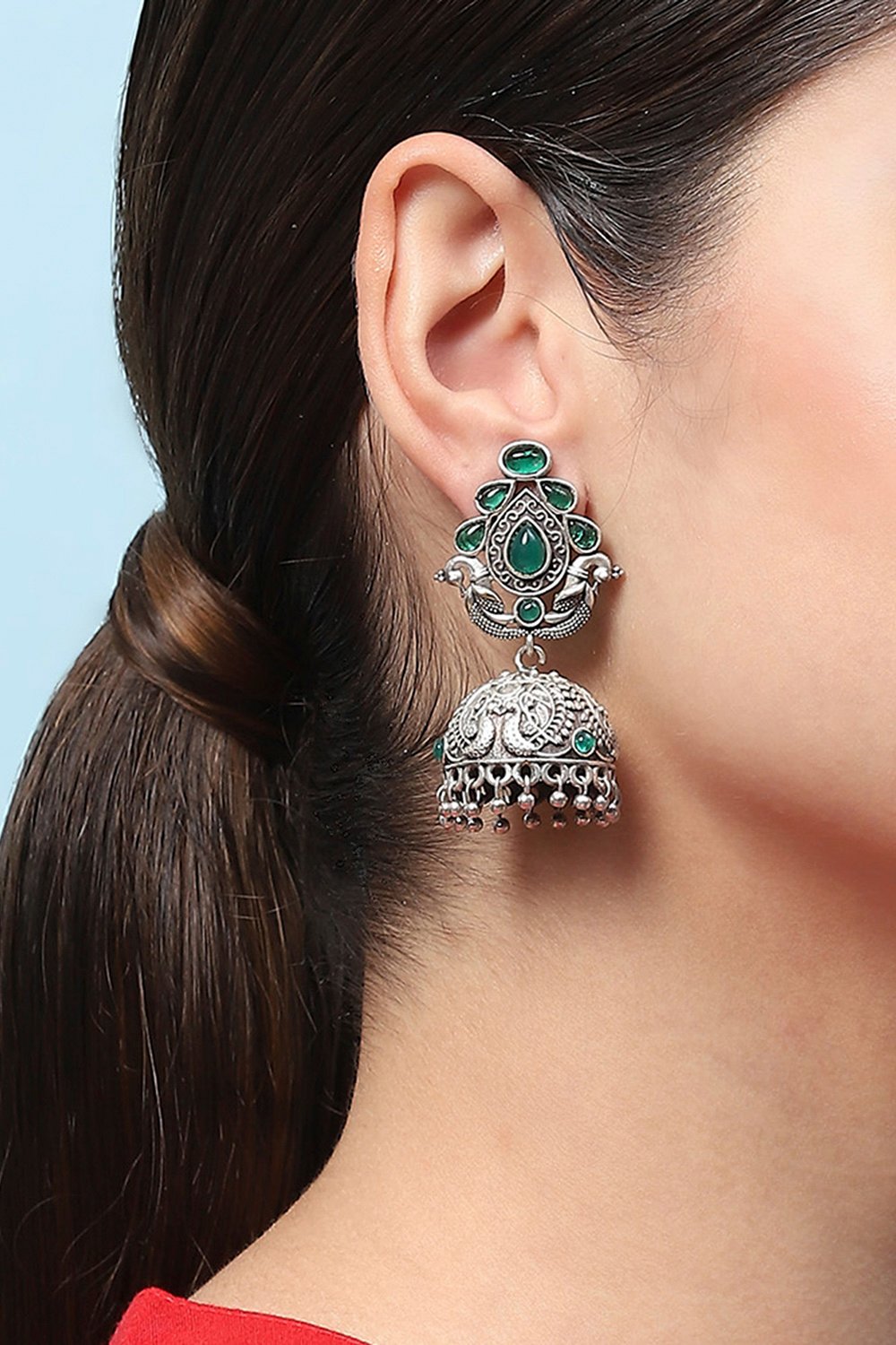 Green Oxidised Casual Jhumka image number 3