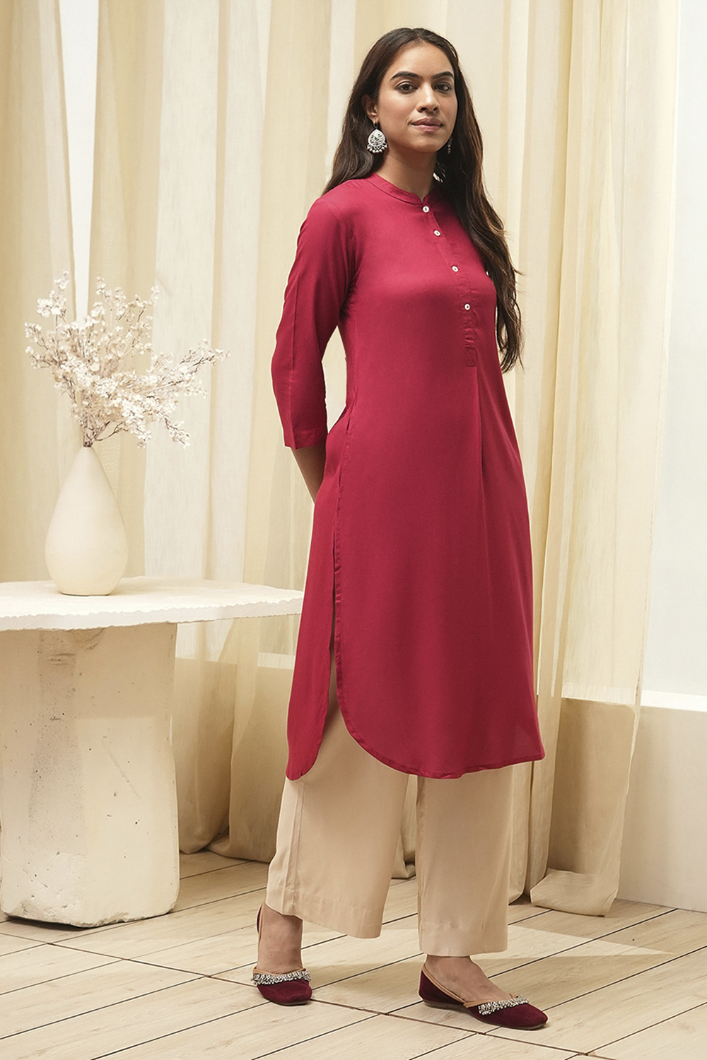 Navy Rayon Straight Kurta Palazzo Suit Set image number 3