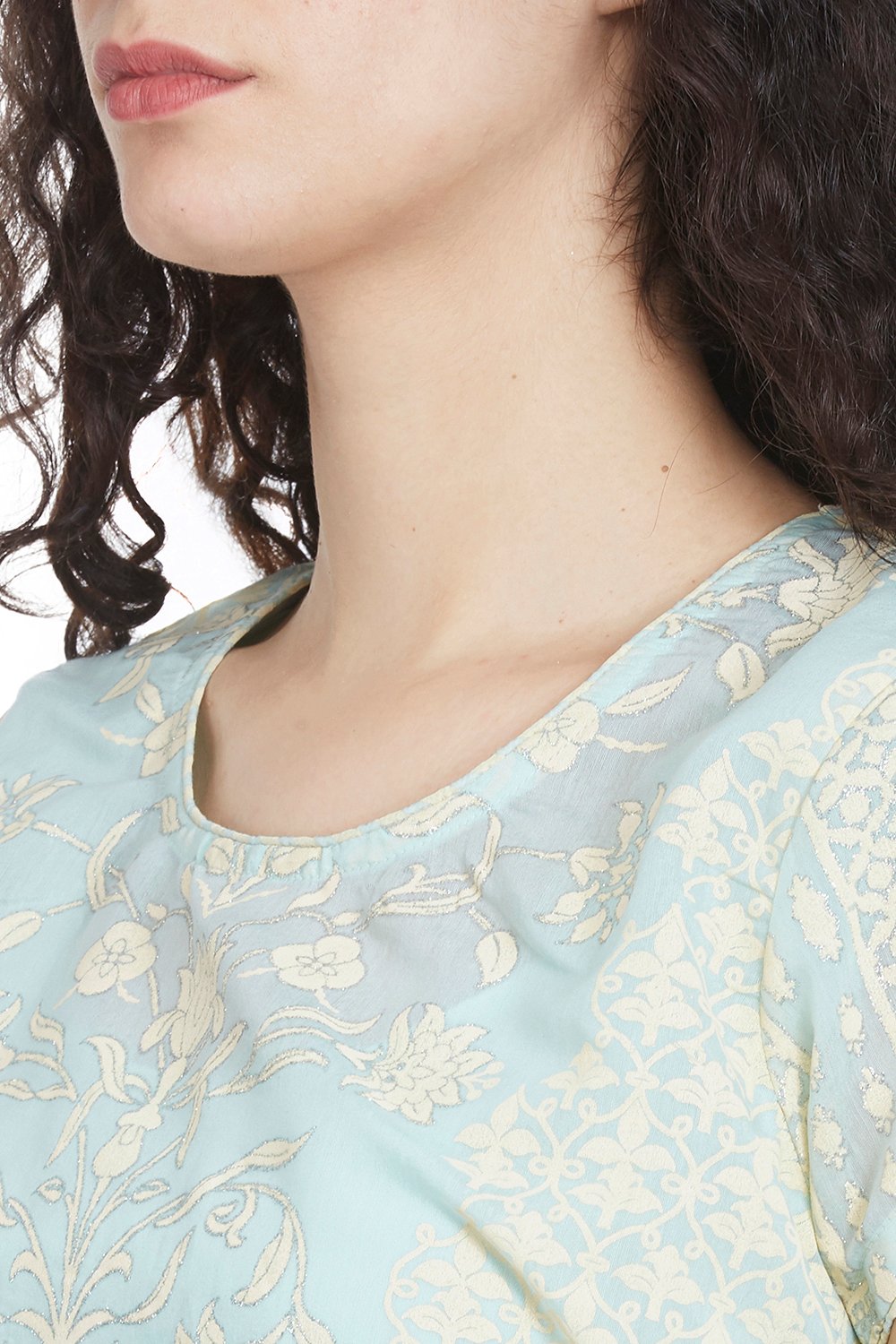 Yellow Flared Art Silk Printed Kurta image number 1