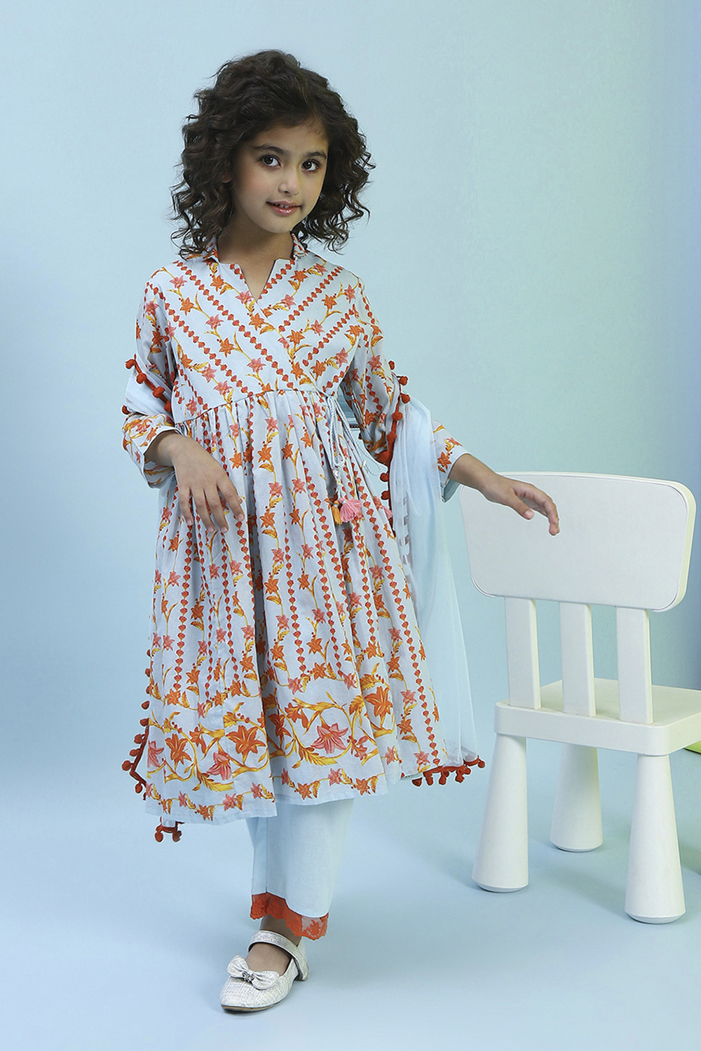 Sky Blue Cotton Front-open Suit Set image number 0