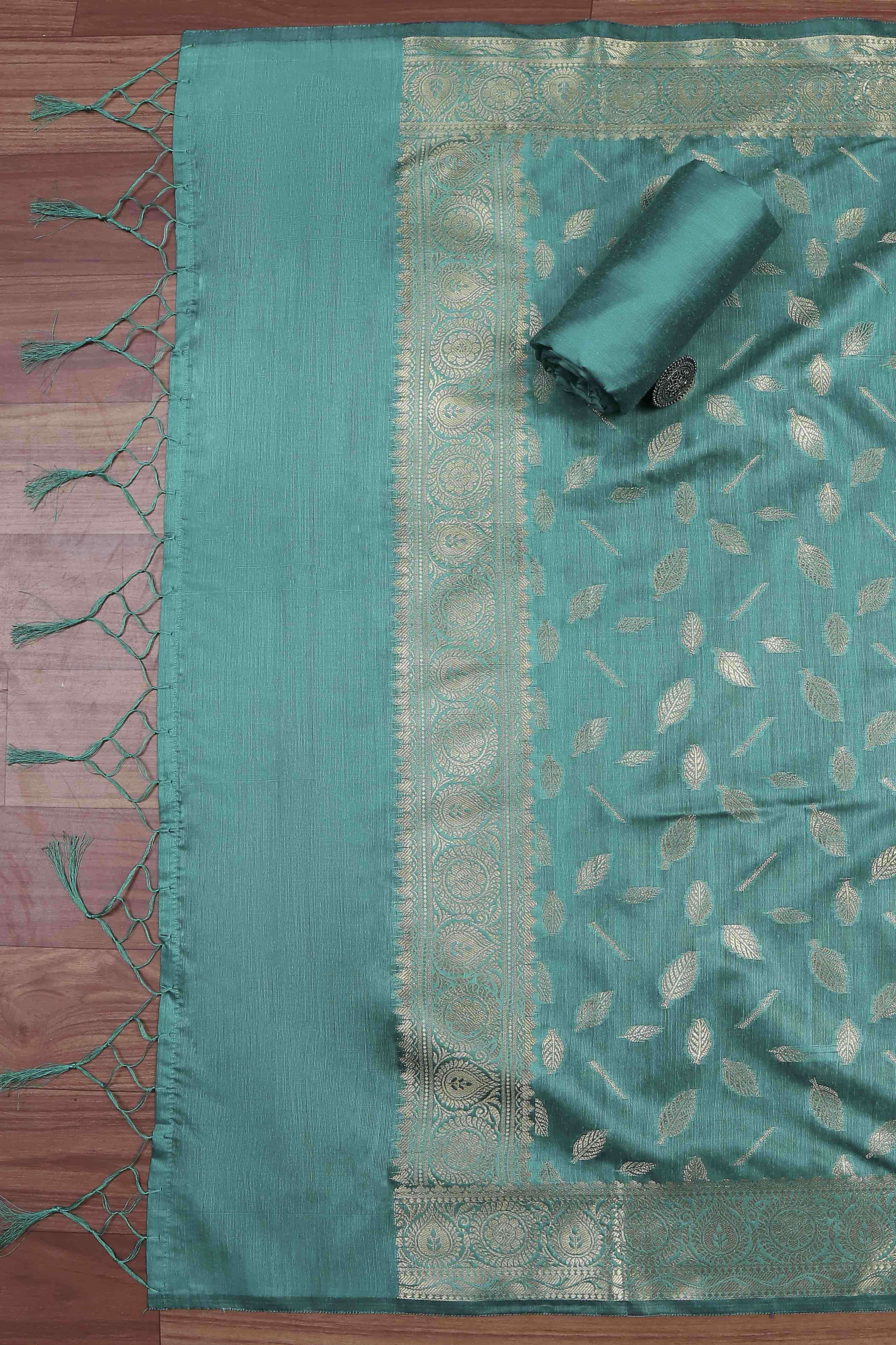 Mustard Banarasi Chanderi Banarasi Print Unstitched Suit Set image number 3