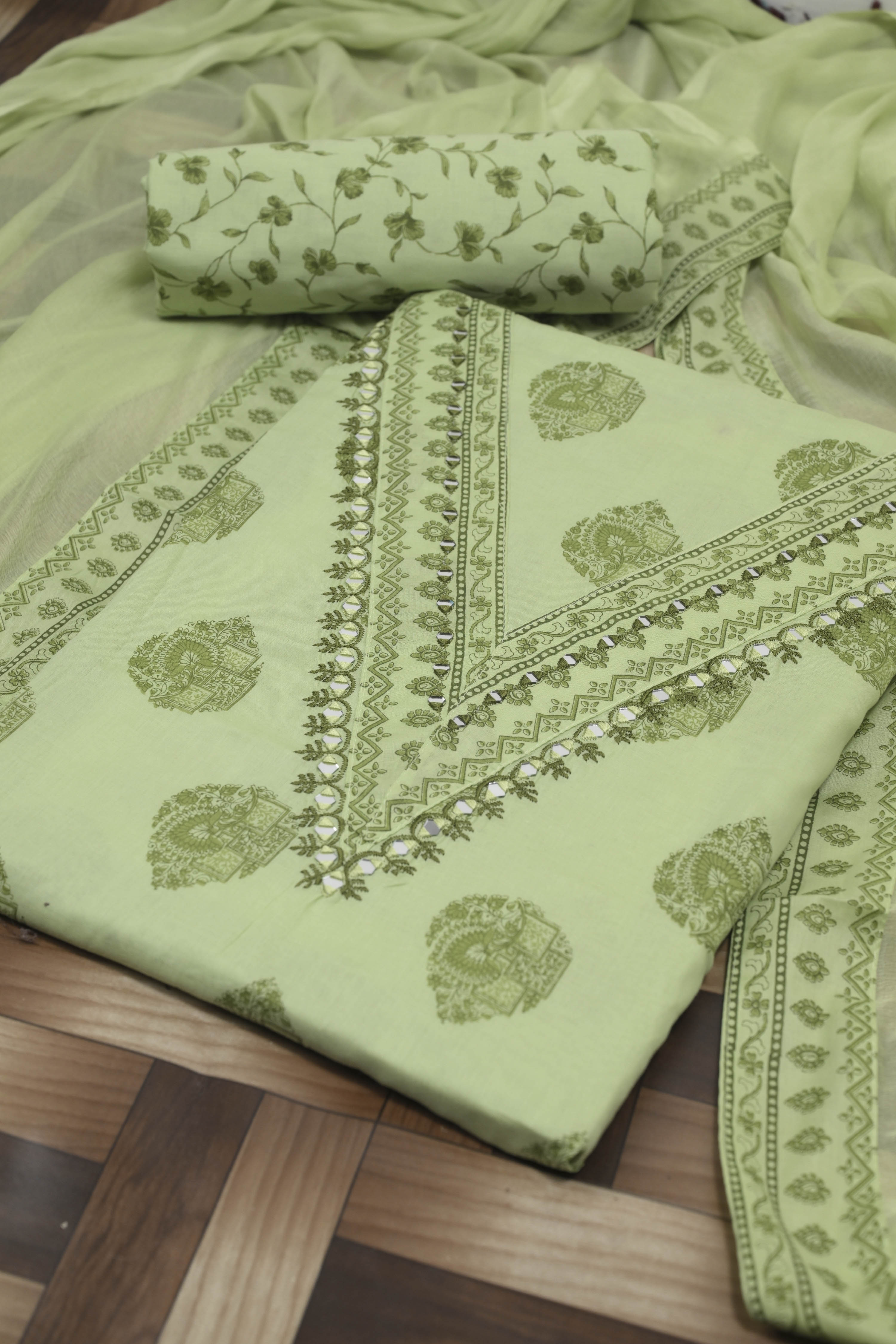 Pastel Cotton Printed Unstitched Suit Set image number 1