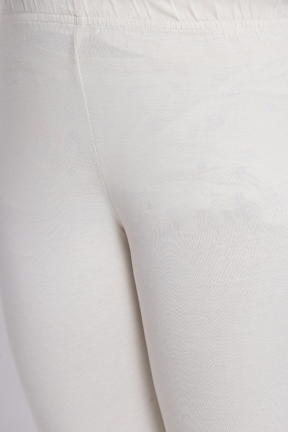 Off White Cotton Lycra Solid Leggings image number 1