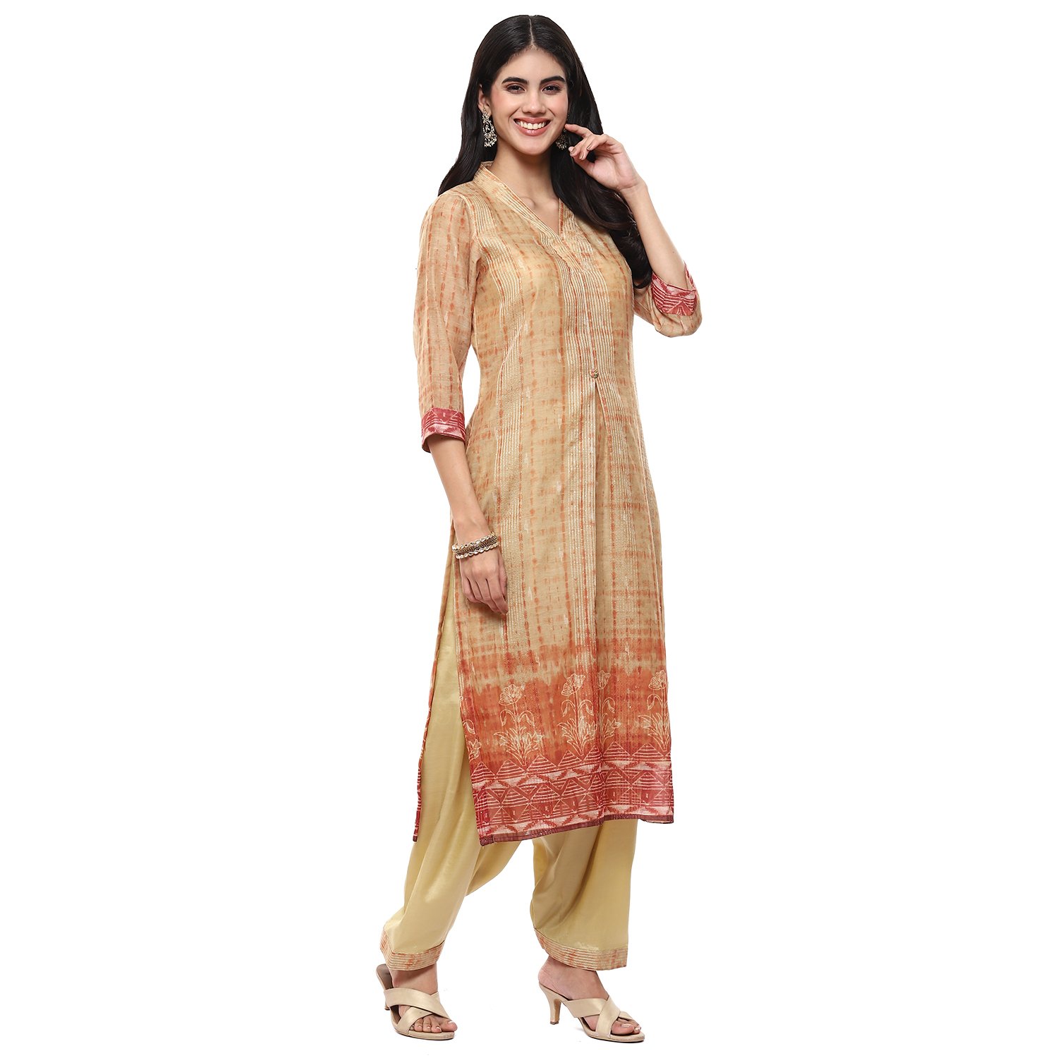 Mustard Chanderi Digital Print Unstitched Suit Set image number 6