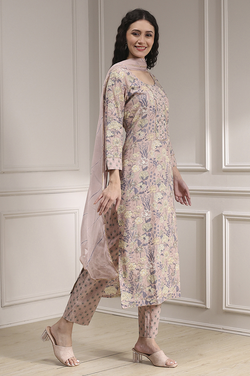 Purple Cotton Printed Embroidered Unstitched Suit Set image number 7