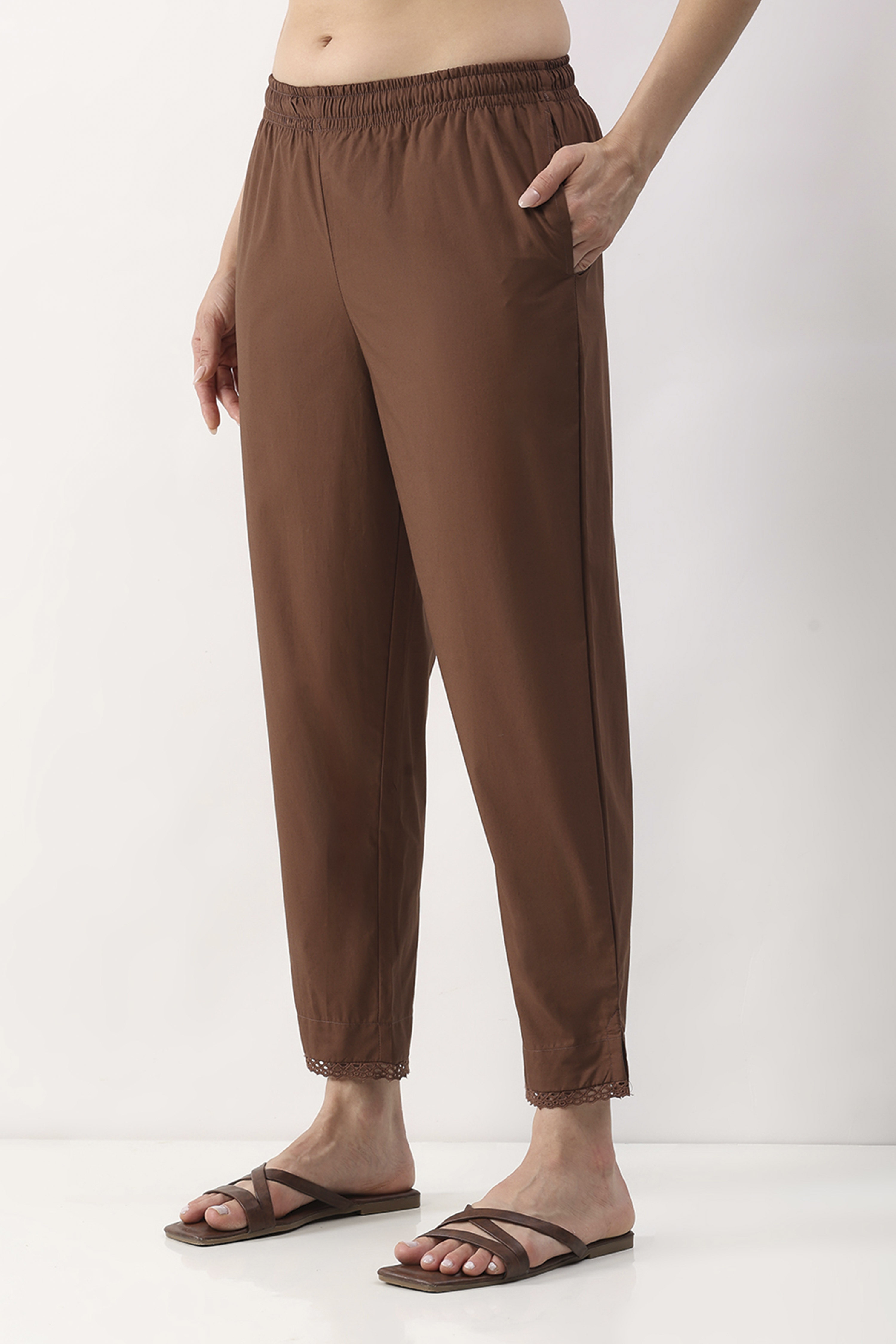 Brown Cotton Slim Pant image number 2