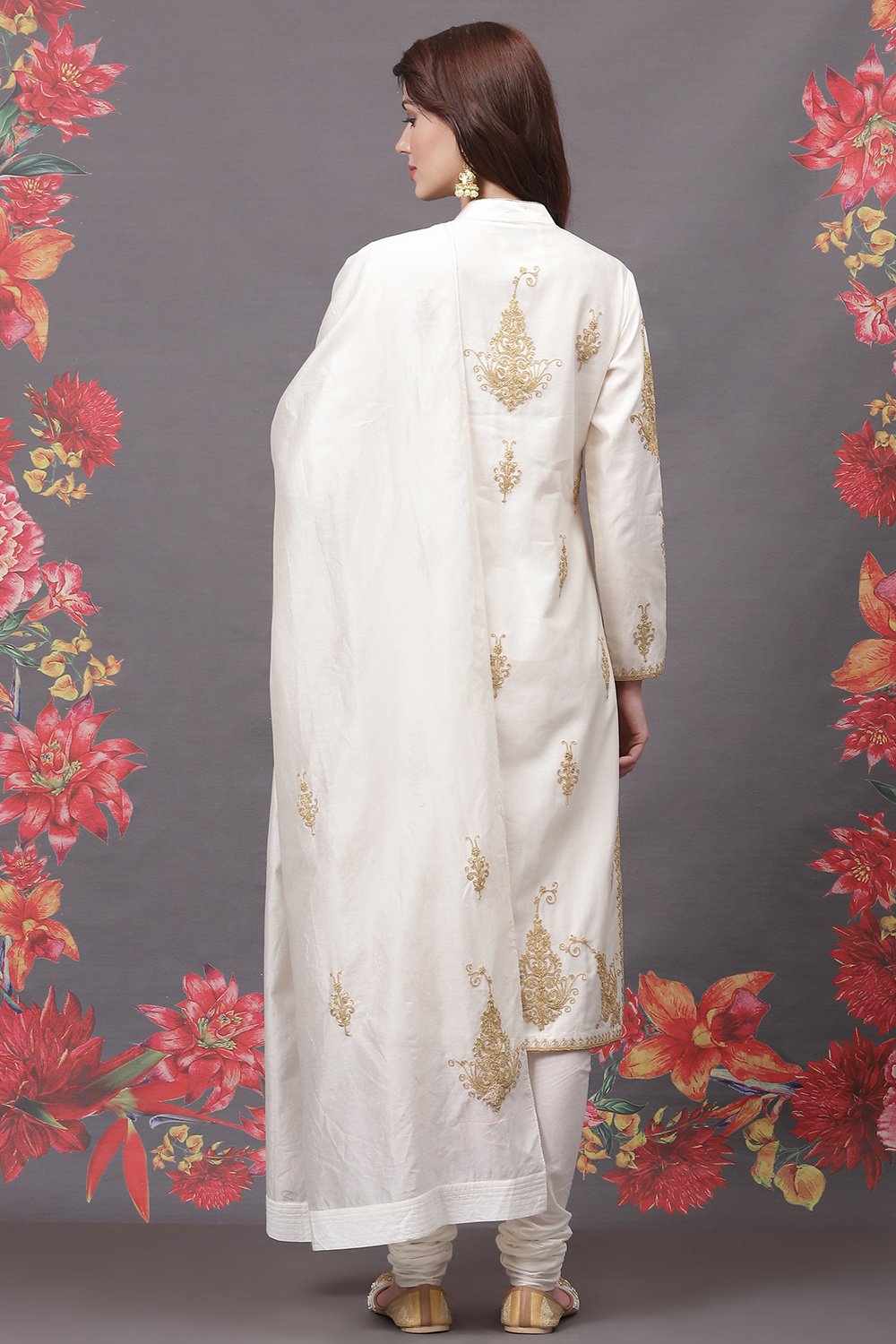 Rohit Bal Yellow Cotton Silk Straight Yarndyed Suit Set image number 4